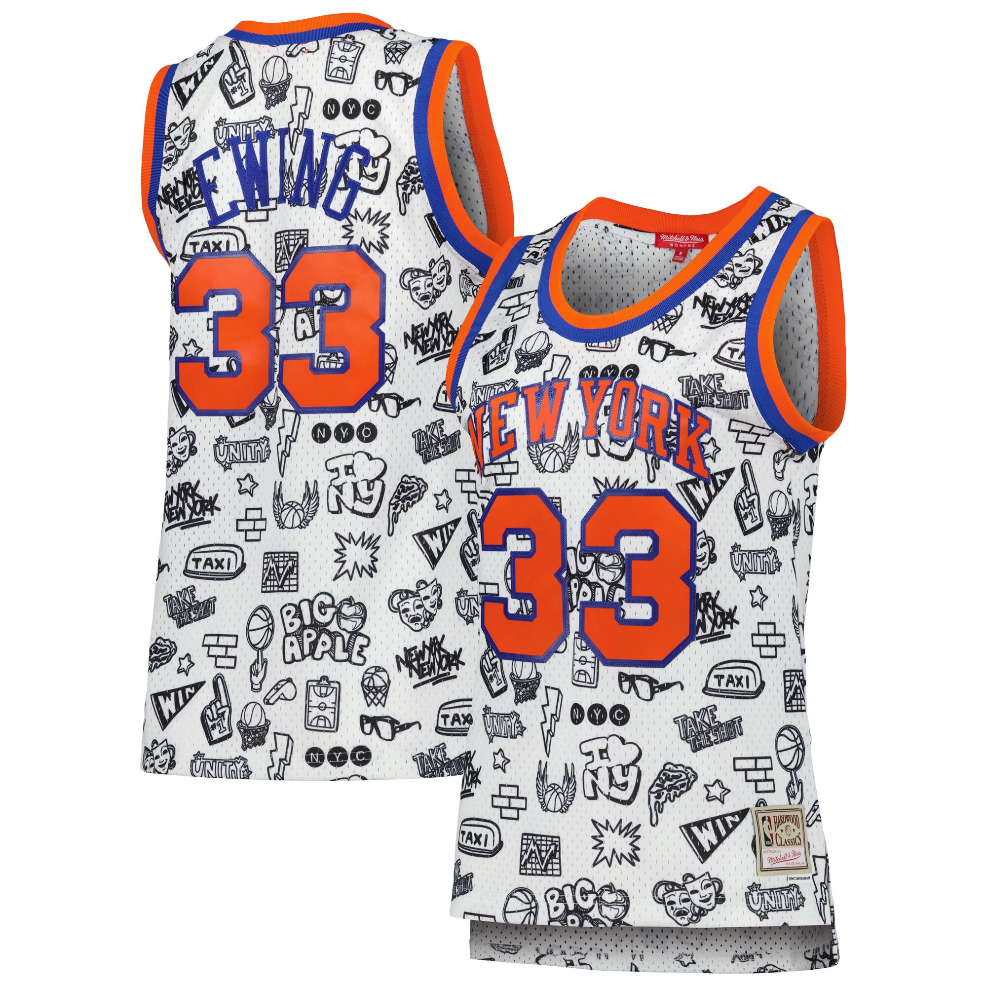 Alternative view of Patrick Ewing New York Knicks Mitchell & Ness Women's 1991 Doodle Swingman Basketball Jersey - White