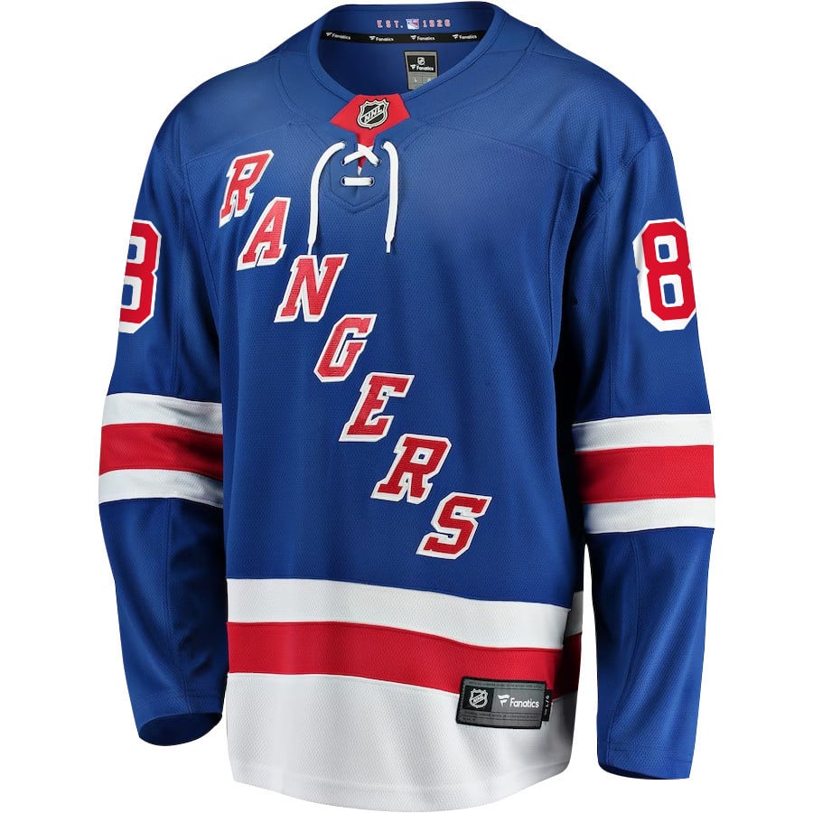 Alternative view of Patrick Kane 88 New York Rangers Home Breakaway Men Hockey Jersey - Blue - JS911 