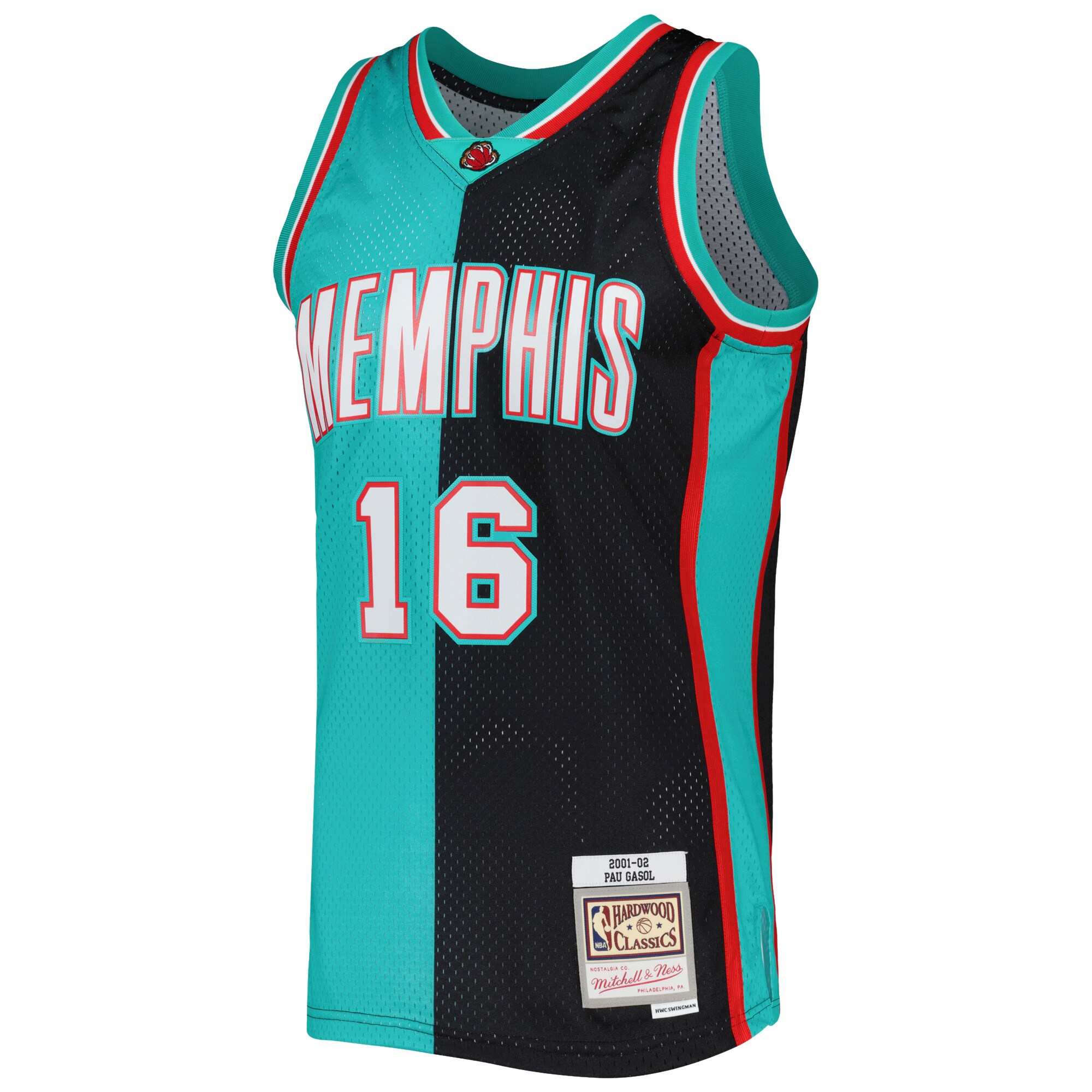 Alternative view of Pau Gasol Memphis Grizzlies Mitchell & Ness Hardwood Classics 2001/02 Split Swingman Basketball Jersey - Black/turquoise