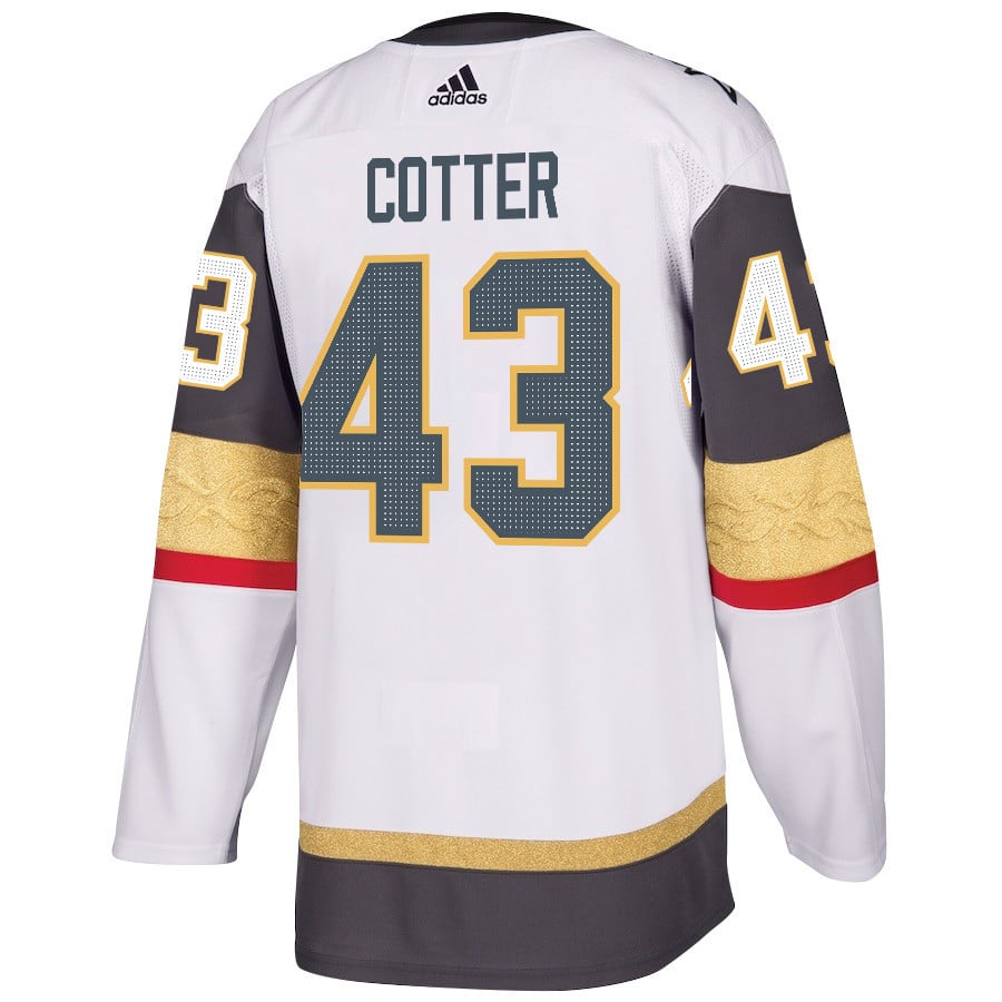 Alternative view of Paul Cotter 43 Vegas Golden Knights Stanley Cup 2023 Champions Patch Away Breakaway Men Hockey Jersey - White - JS237 