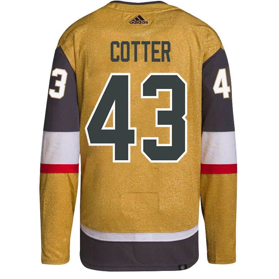 Alternative view of Paul Cotter 43 Vegas Golden Knights Stanley Cup 2023 Champions Patch Home Breakaway Men Hockey Jersey - Gold - JS962 