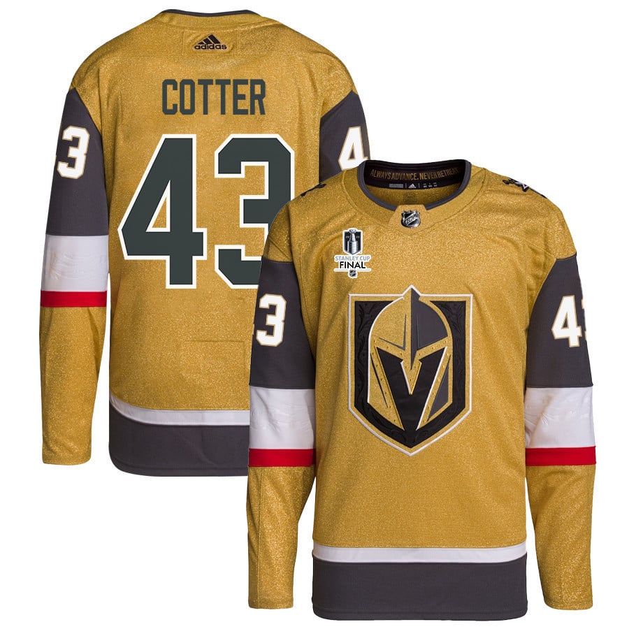 Paul Cotter 43 Vegas Golden Knights Stanley Cup 2023 Final Patch Home Breakaway Men Hockey Jersey - Gold - JS939 