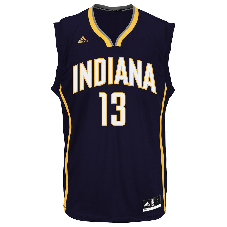 Alternative view of Paul George Indiana Pacers Adidas Youth Boy's Road Replica Basketball Jersey - Navy Blue
