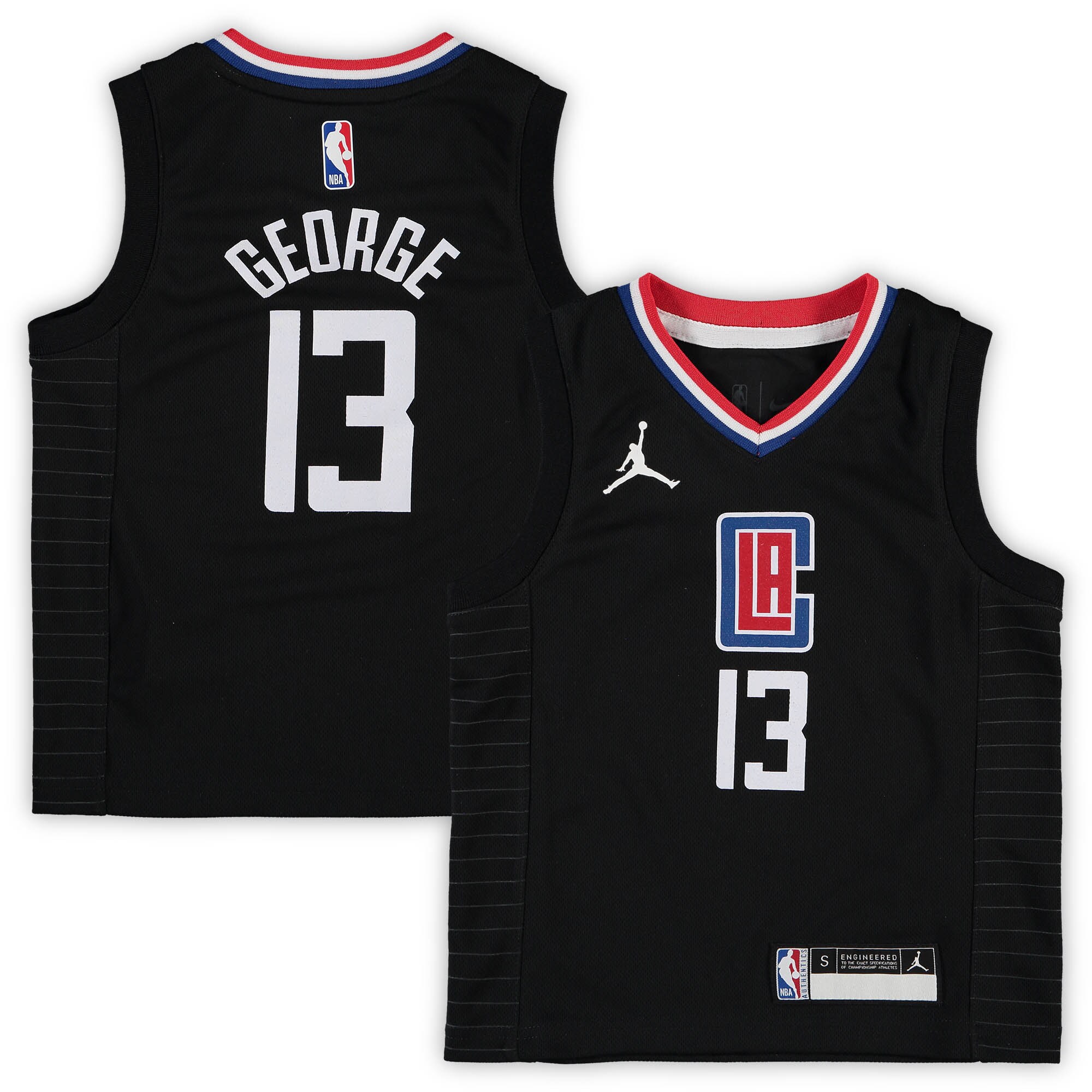 Alternative view of Paul George La Clippers Jordan Brand Preschool 2020/21 Fast Break Replica Basketball Jersey – Statement Edition – Black