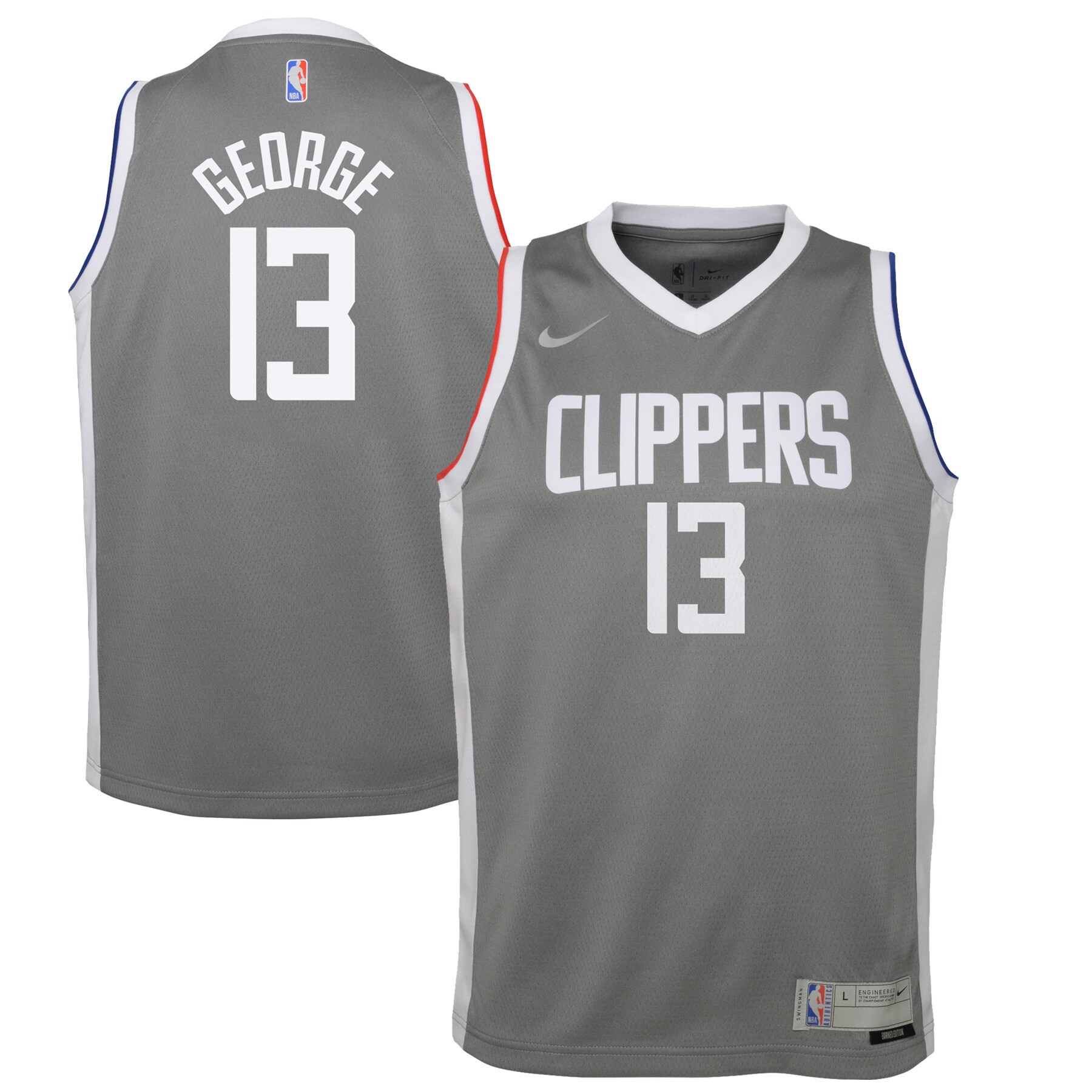 Alternative view of Paul George La Clippers Youth 2020/21 Swingman Player Basketball Jersey Gray – Earned Edition