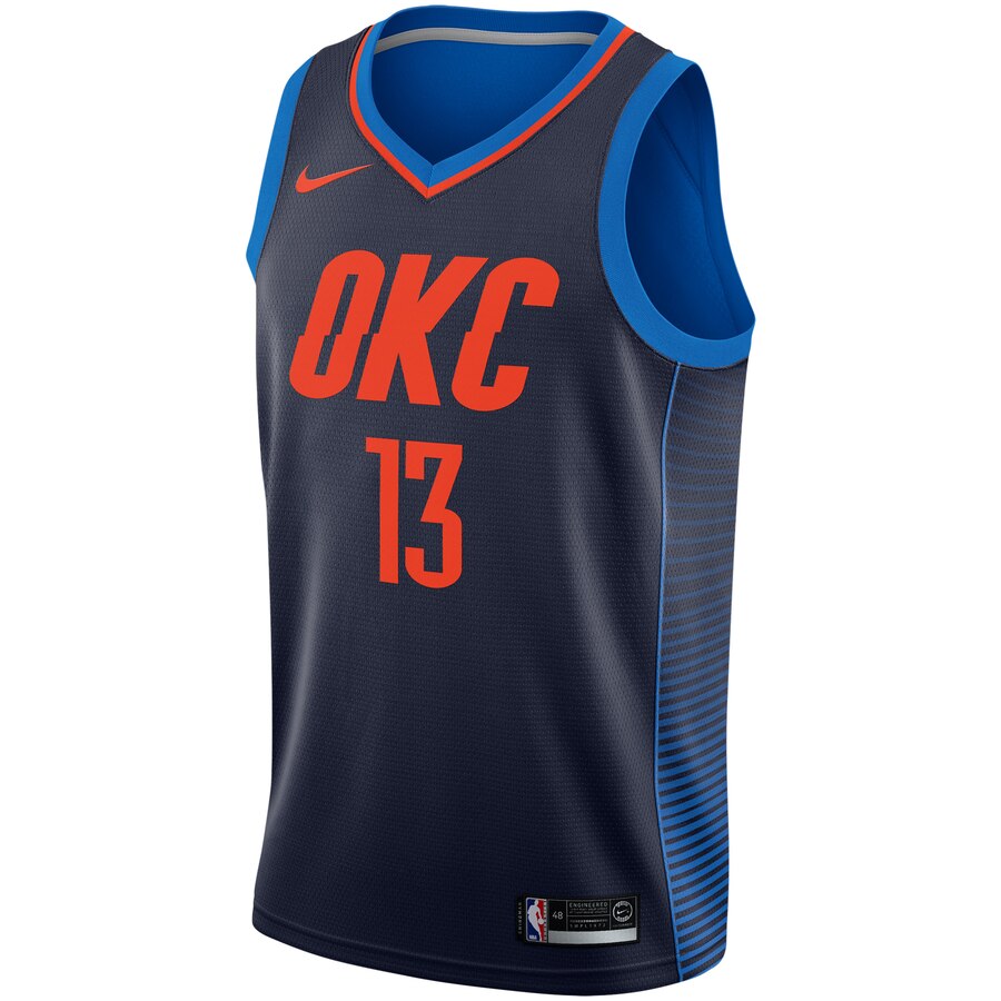 Alternative view of Paul George Oklahoma City Thunder Replica Swingman Basketball Jersey - Statement Edition - Navy