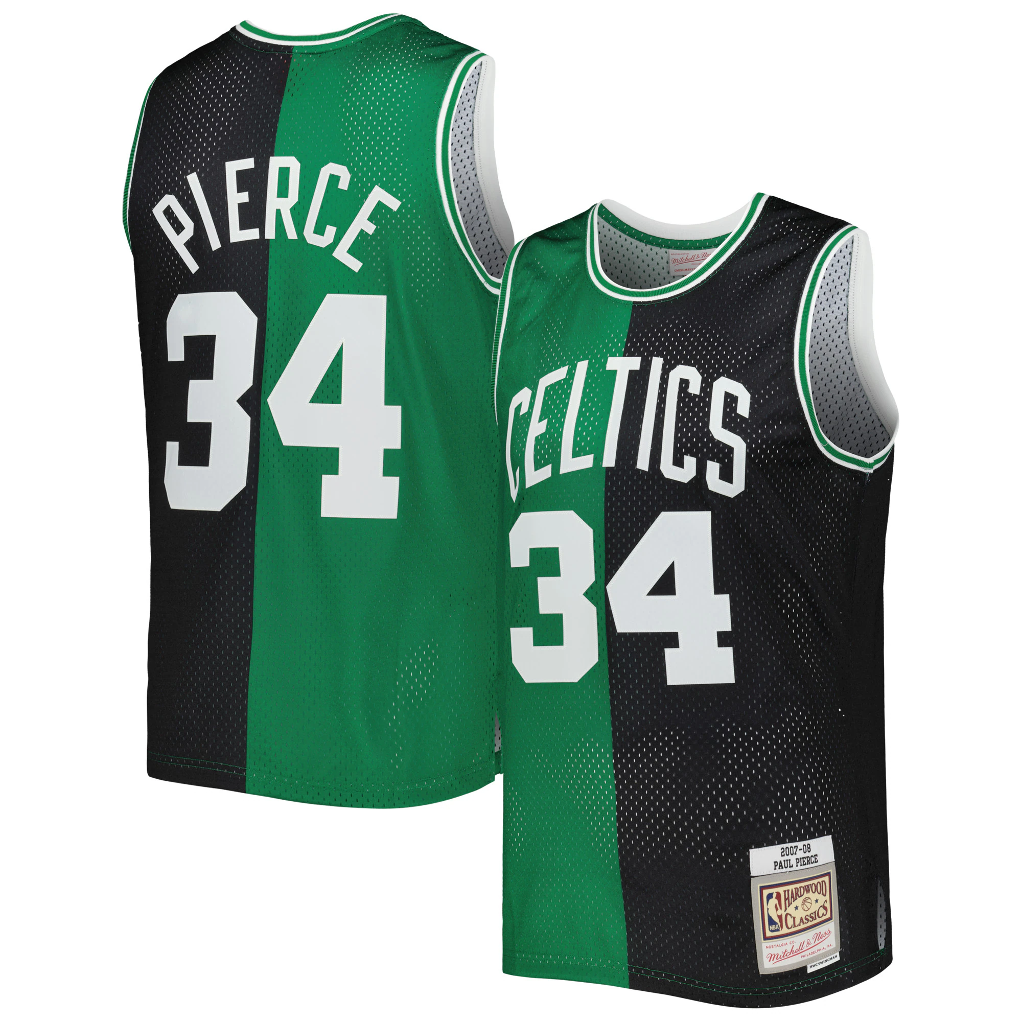Paul Pierce Boston Celtics Mitchell & Ness Hardwood Classics 2007/08 Split Swingman Basketball Jersey - Black/kelly Green