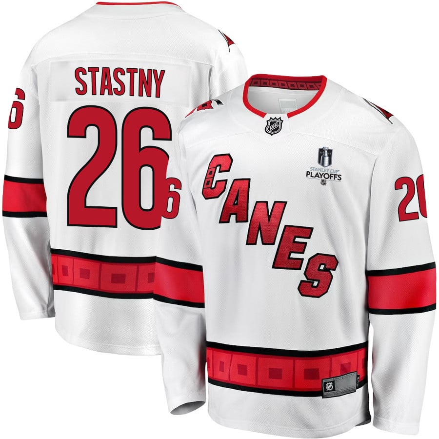 Paul Stastny 26 Carolina Hurricanes Stanley Cup 2023 Playoffs Patch Away Breakaway Men Hockey Jersey - White - JS844 