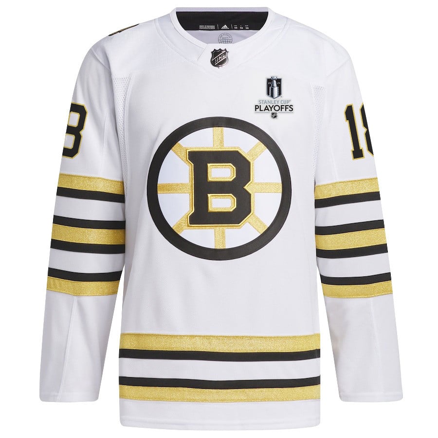 Alternative view of Pavel Zacha 18 Boston Bruins 2024 NHL Playoffs Patch Away Hockey Jersey - Men, White - JS834 