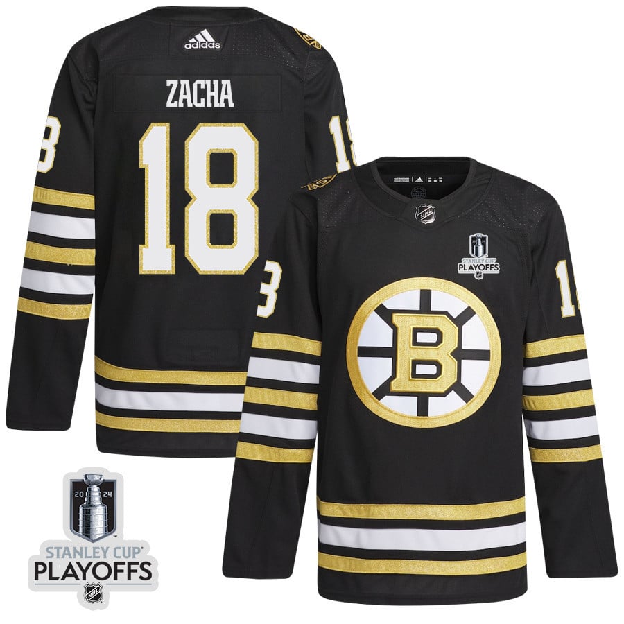 Pavel Zacha 18 Boston Bruins 2024 NHL Playoffs Patch Home Hockey Jersey - Men, Black - JS437 