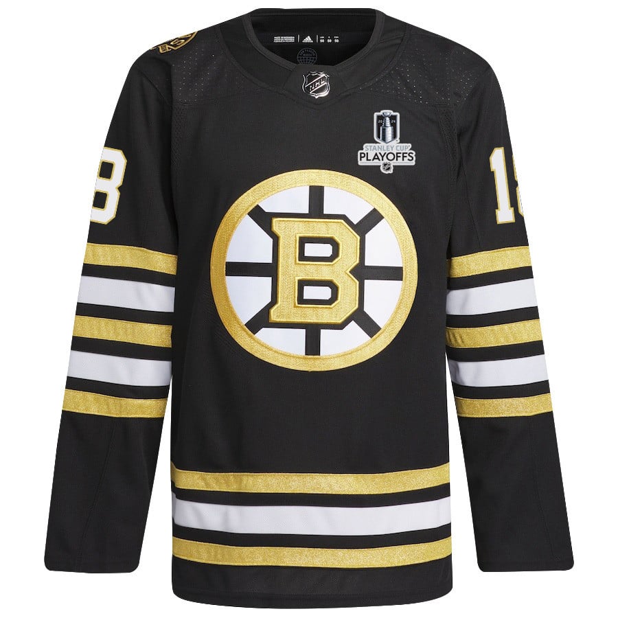 Alternative view of Pavel Zacha 18 Boston Bruins 2024 NHL Playoffs Patch Home Hockey Jersey - Men, Black - JS437 