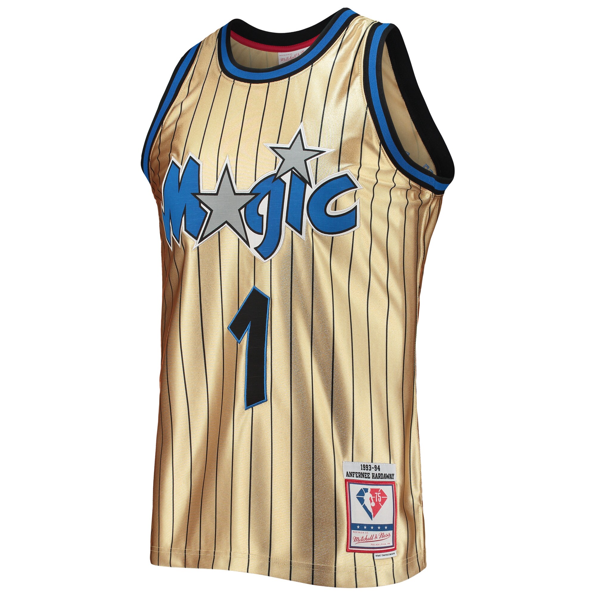 Alternative view of Penny Hardaway Orlando Magic Mitchell & Ness 75th Anniversary 1993/94 Hardwood Classics Swingman Basketball Jersey - Gold