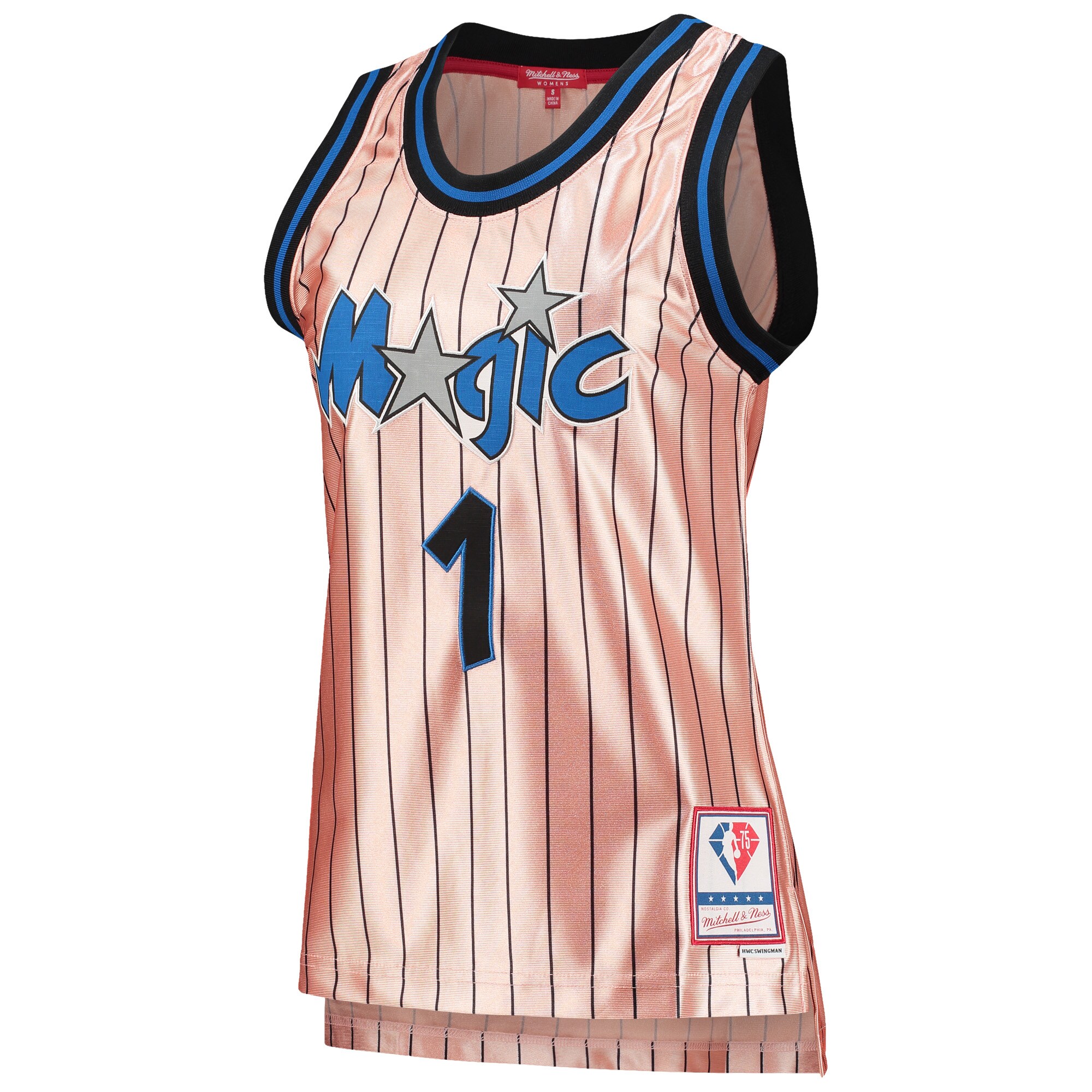Alternative view of Penny Hardaway Orlando Magic Mitchell & Ness Women's 75th Anniversary Rose Gold 1993 Swingman Basketball Jersey - Pink