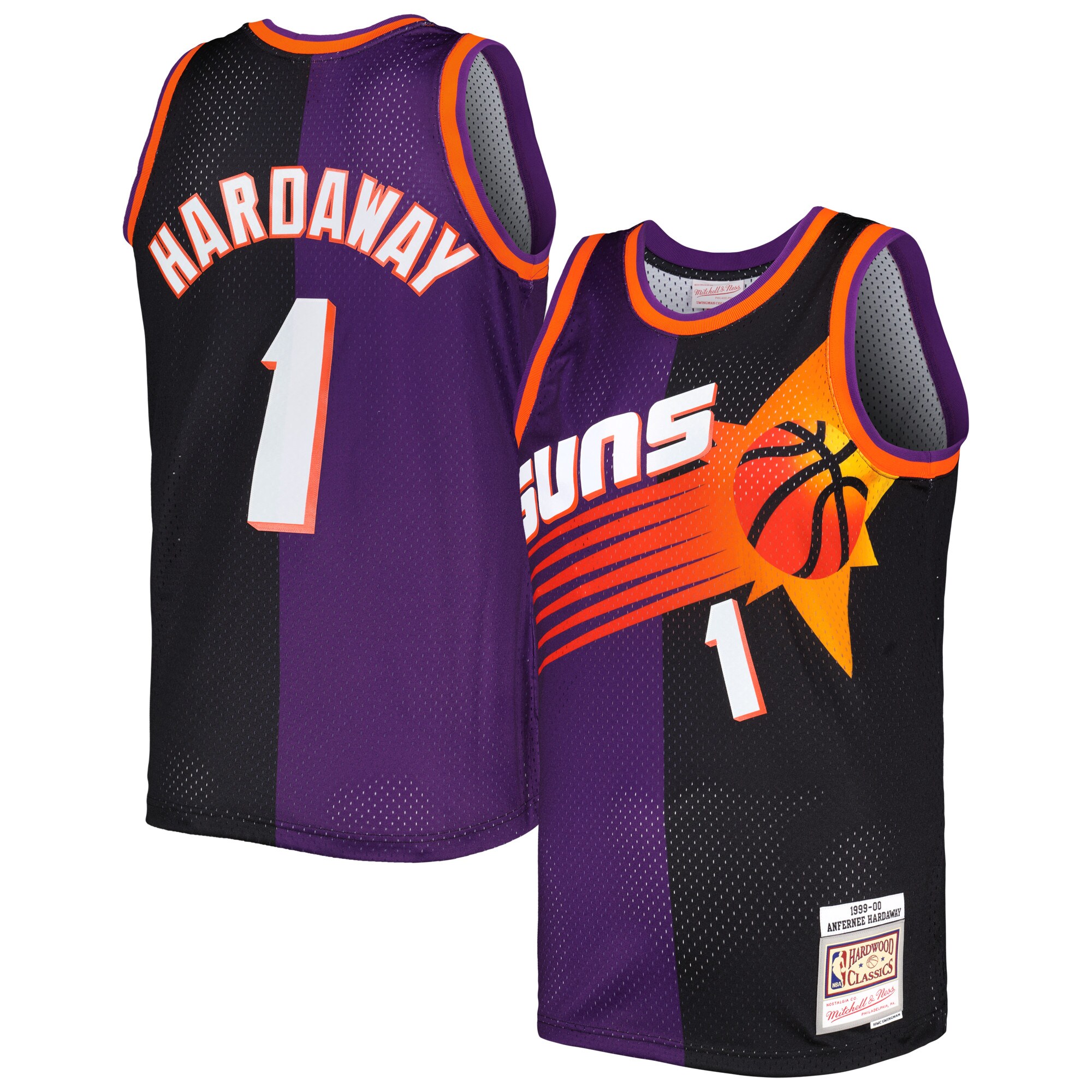 Alternative view of Penny Hardaway Phoenix Suns Mitchell & Ness Hardwood Classics 1999/00 Split Swingman Basketball Jersey - Purple/black