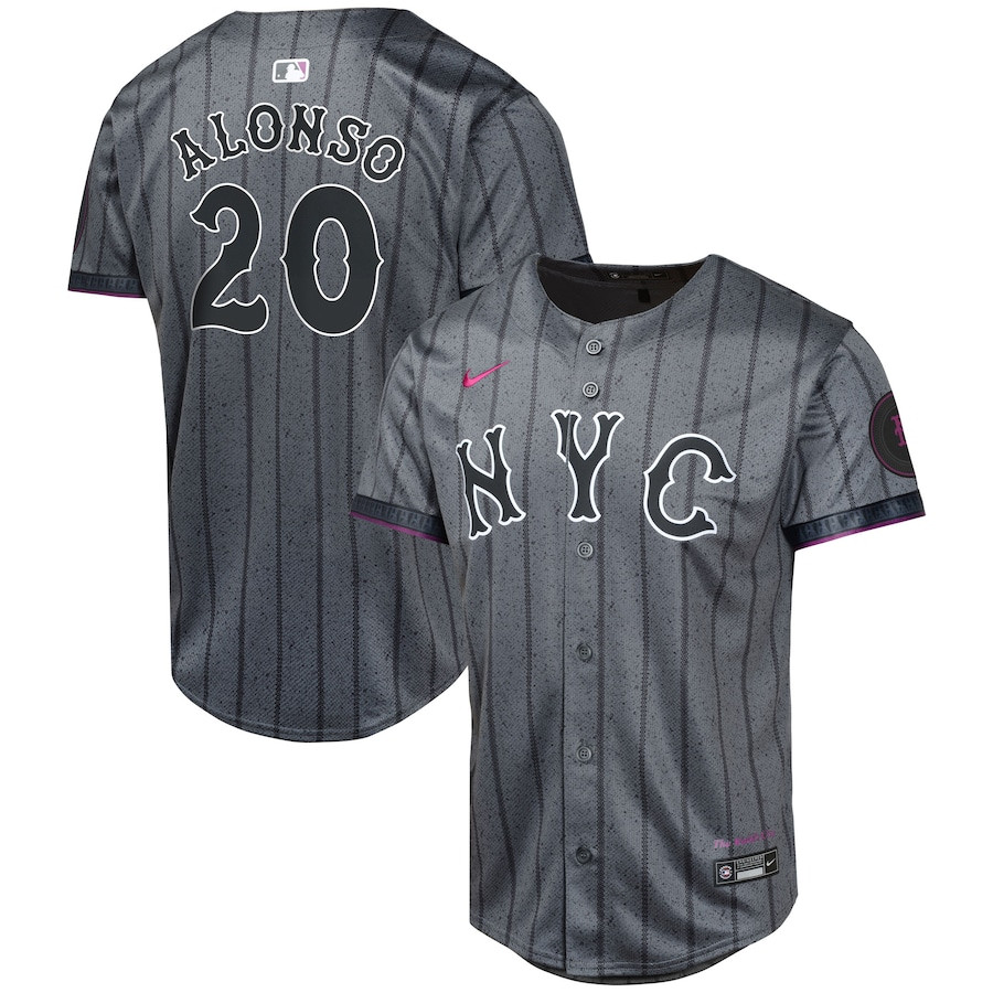 Pete Alonso 20 New York Mets 2024 City Connect Limited YOUTH Baseball Jersey - Graphite 
