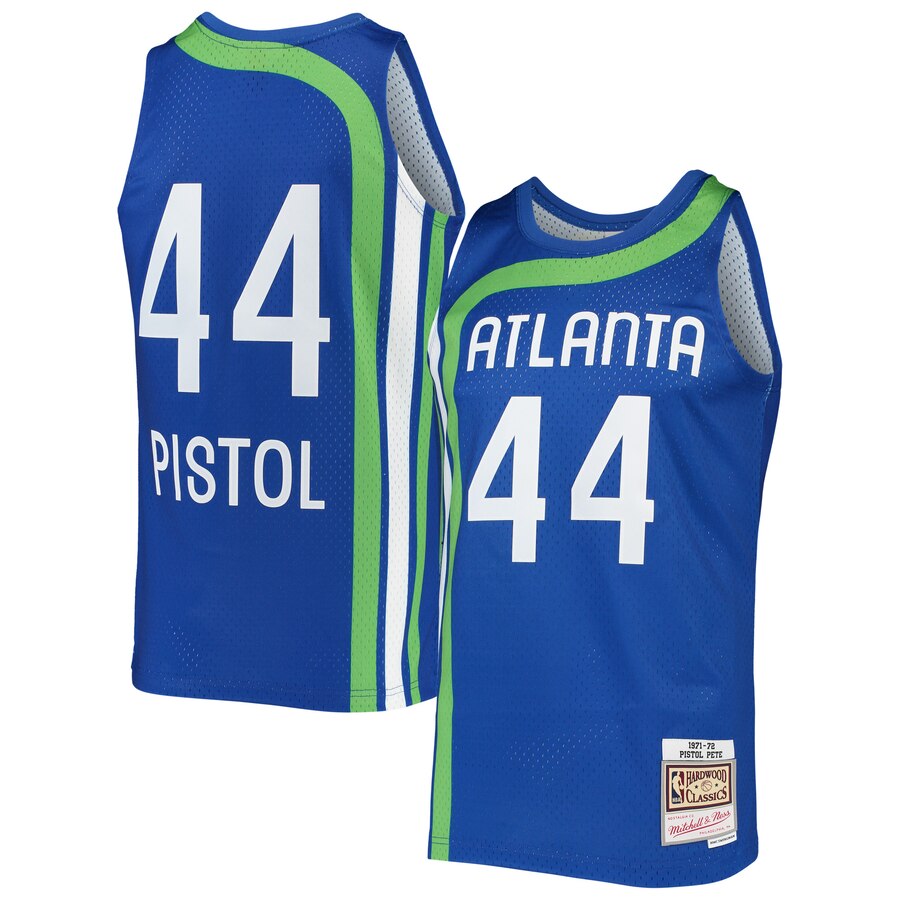 Pete Maravich Atlanta Hawks Mitchell & Ness 1971-72 Hardwood Classics Swingman Basketball Jersey - Blue