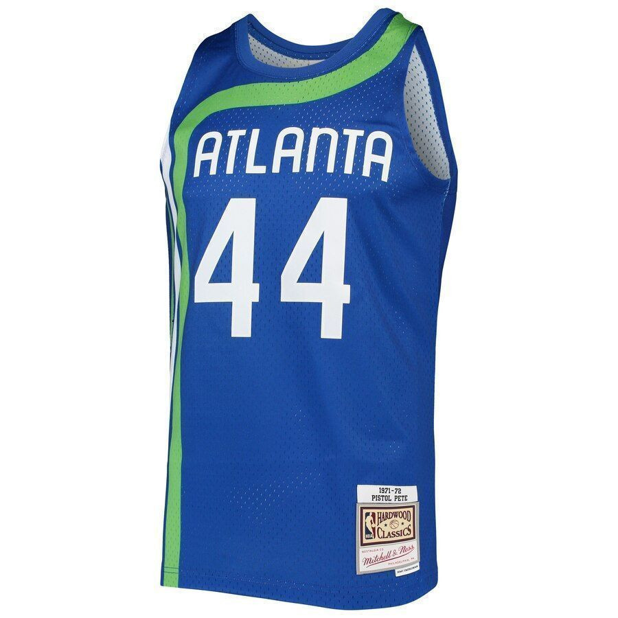 Alternative view of Pete Maravich Atlanta Hawks Mitchell & Ness 1971-72 Hardwood Classics Swingman Basketball Jersey - Blue - JS724 
