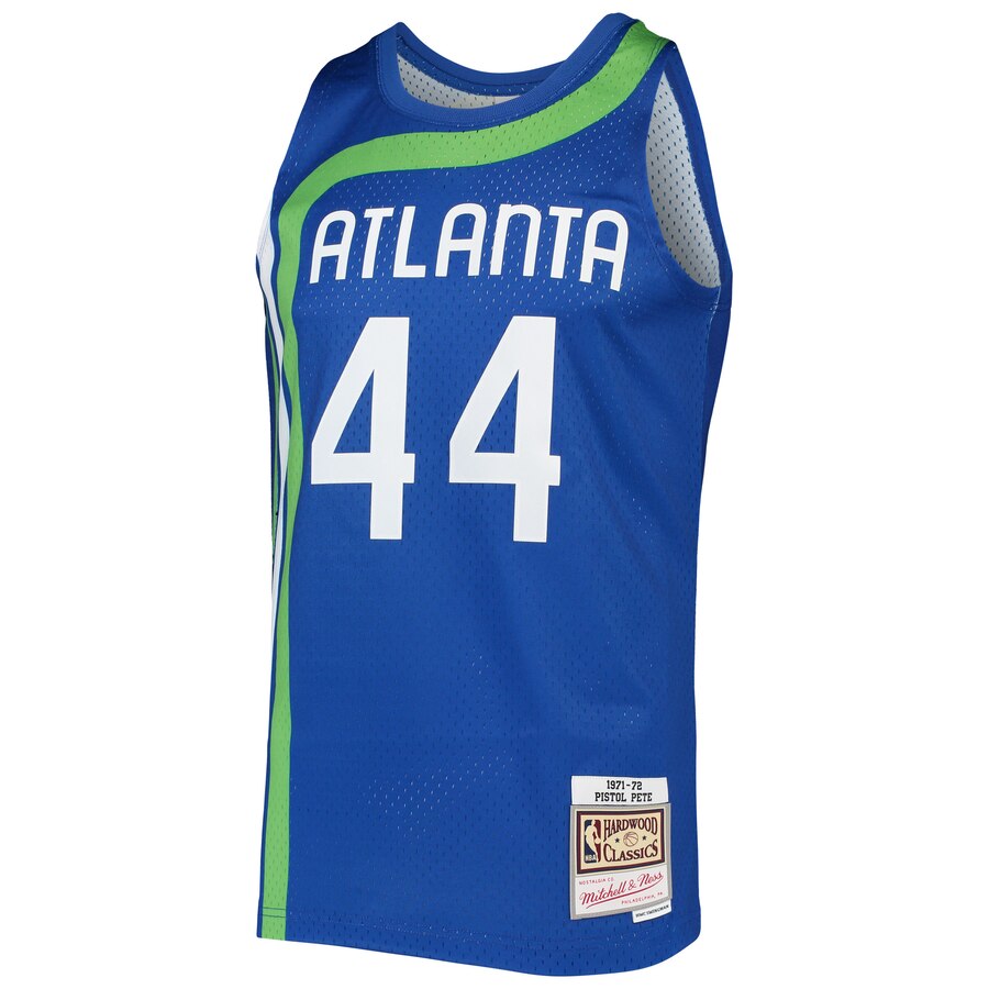 Alternative view of Pete Maravich Atlanta Hawks Mitchell & Ness 1971-72 Hardwood Classics Swingman Basketball Jersey - Blue