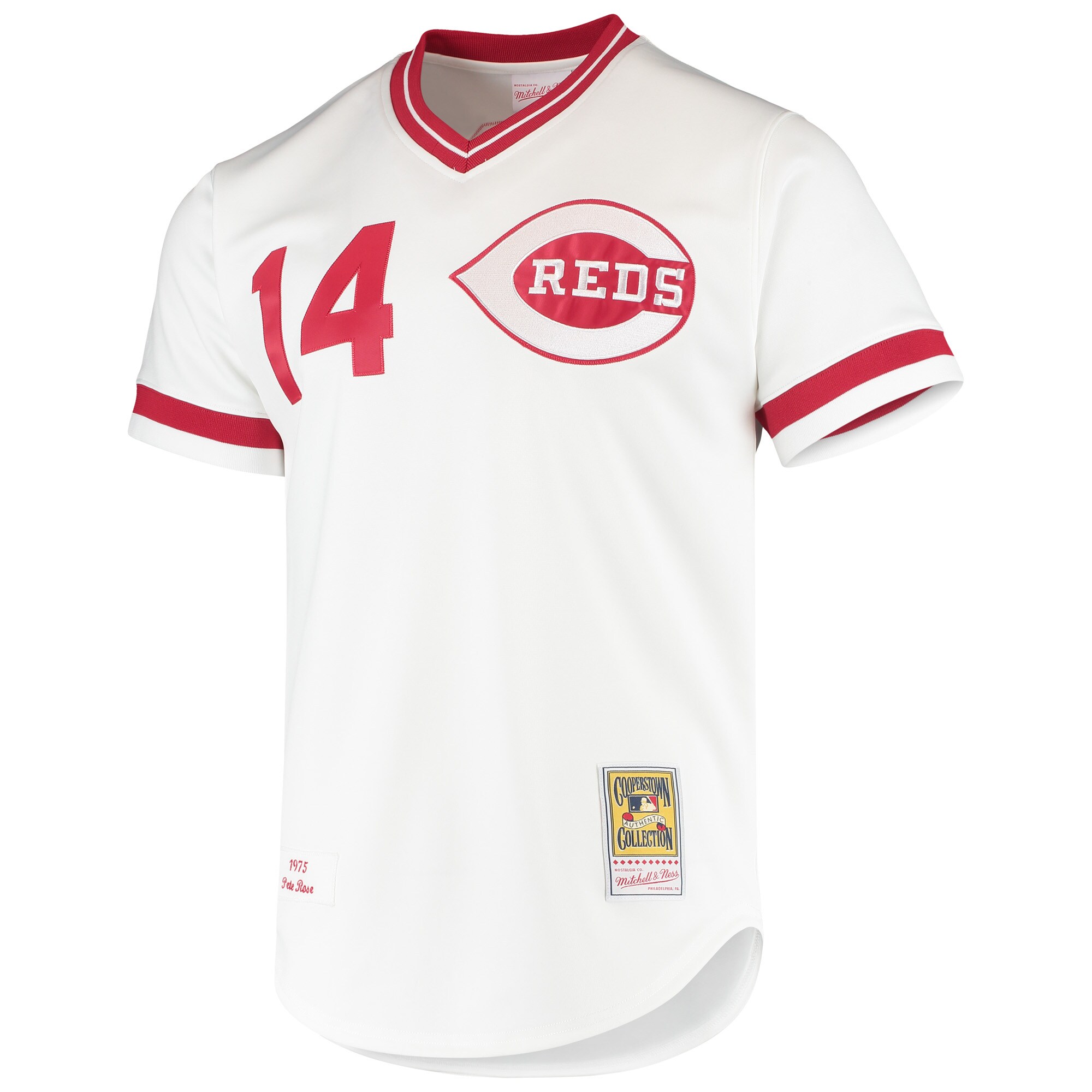 Alternative view of Pete Rose Cincinnati Reds Mitchell & Ness Cooperstown Collection Authentic Baseball Jersey - White