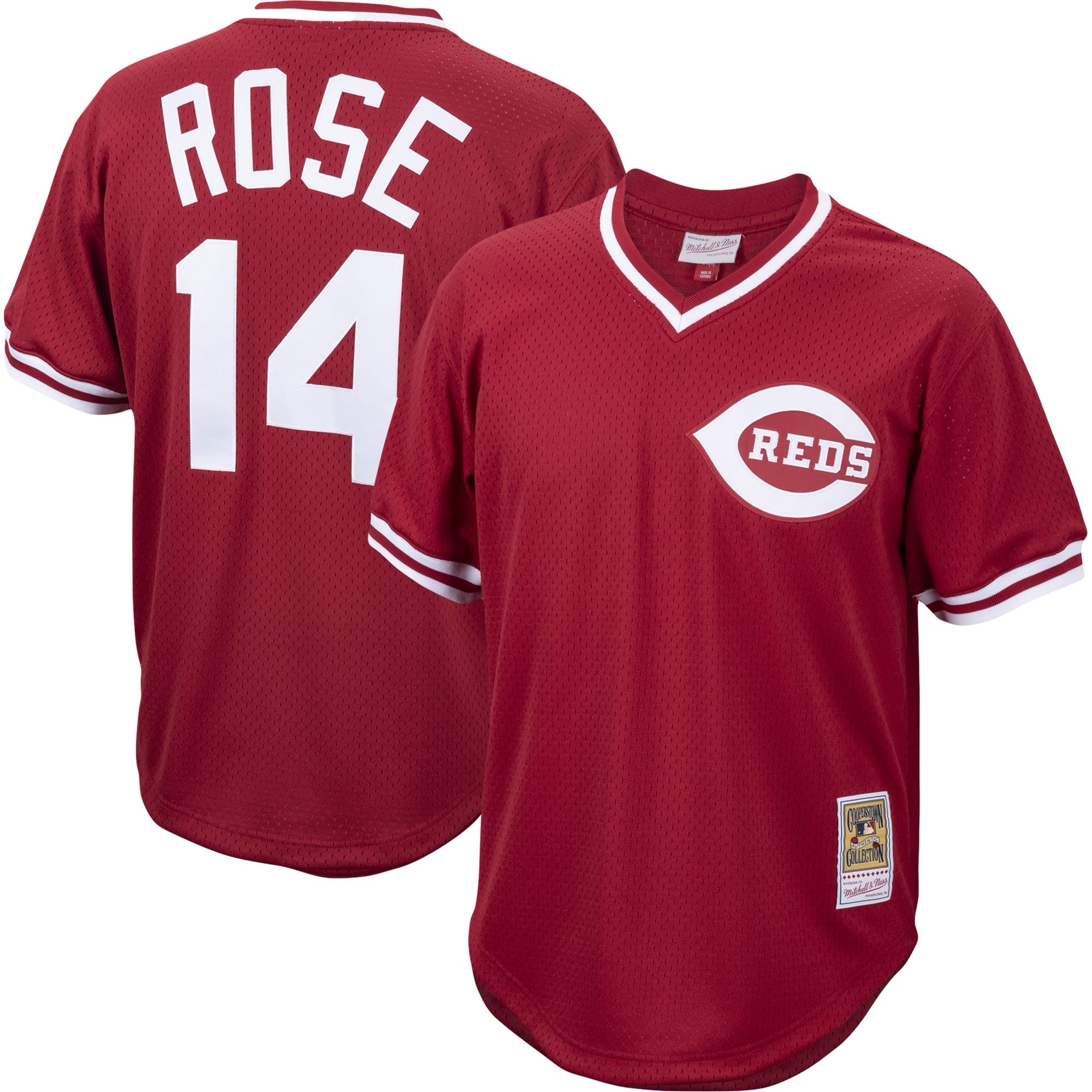 Pete Rose Cincinnati Reds Mitchell & Ness Cooperstown Collection Mesh Batting Practice Baseball Jersey - Red