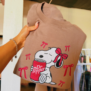 Alternative view of Snoopy with Soda Can Christmas Embroidery Sweatshirt, Cute Peanuts Dog Bow Holiday Stitch Pattern, Machine Embroidery