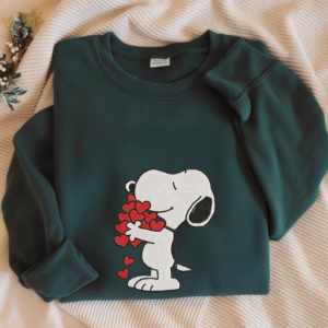 Alternative view of Cute Snoopy Embroidery Sweatshirt, Snoopy And Woodstock Hoodie, Funny Cartoon Tee, Valentine Puppy Shirt
