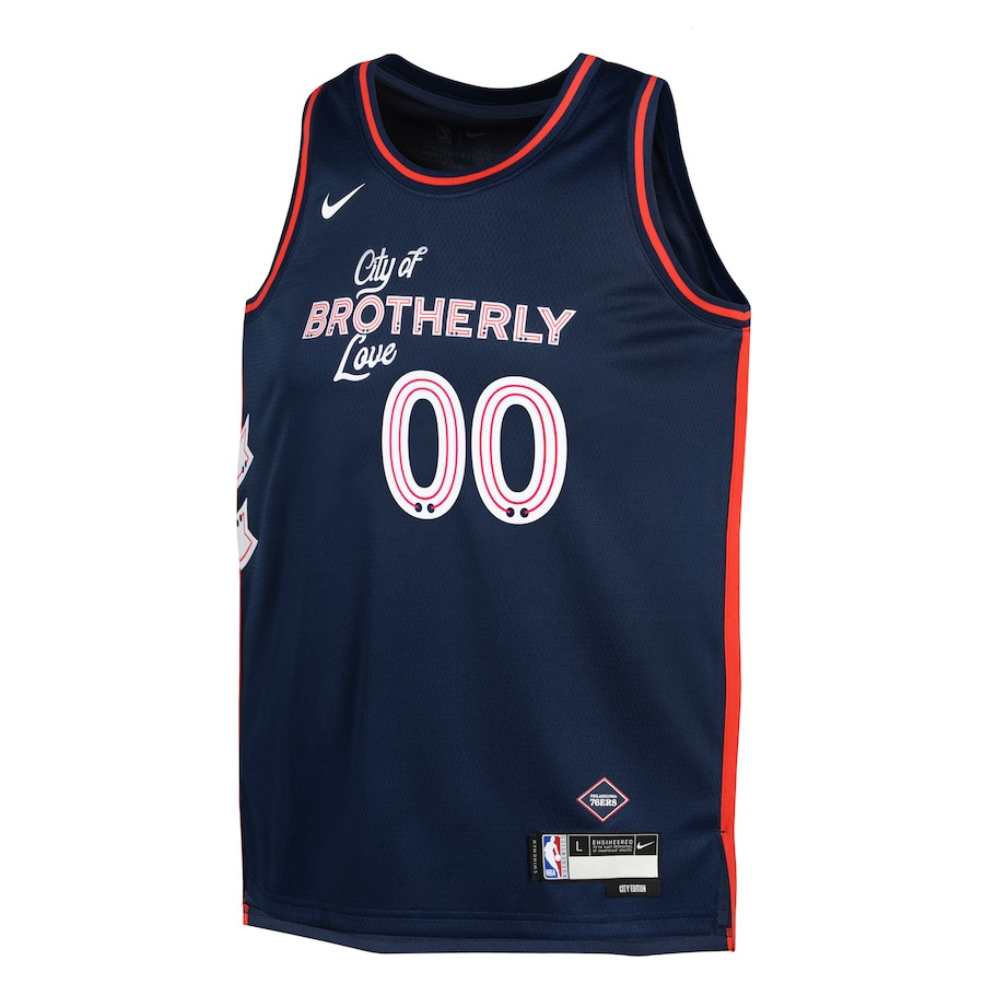 Alternative view of Philadelphia 76ers 2023/24 City Edition Swingman Custom YOUTH Basketball Jersey - Navy - JS165 