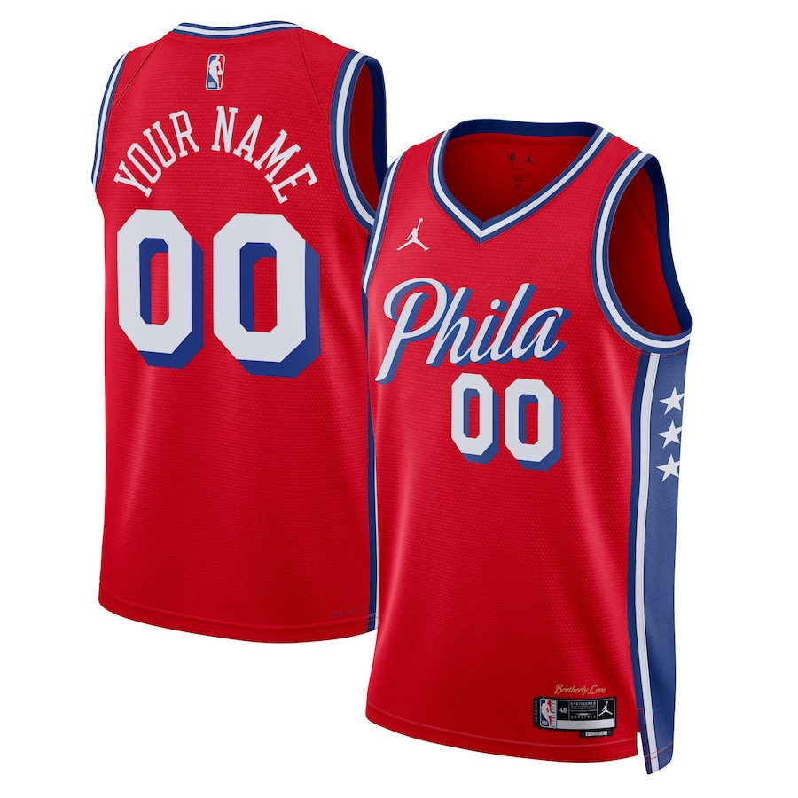 Philadelphia 76ers 2023/24 Statement Swingman Custom Men Basketball Jersey - Red - JS962 