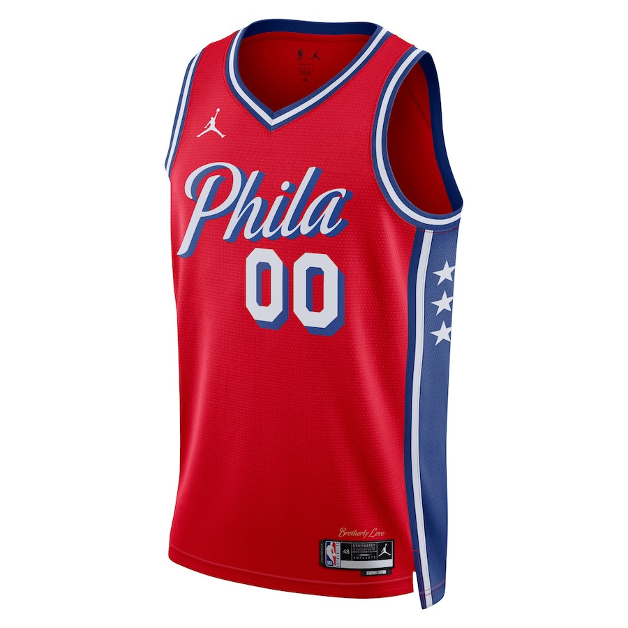 Alternative view of Philadelphia 76ers 2023/24 Statement Swingman Custom Men Basketball Jersey - Red - JS962 