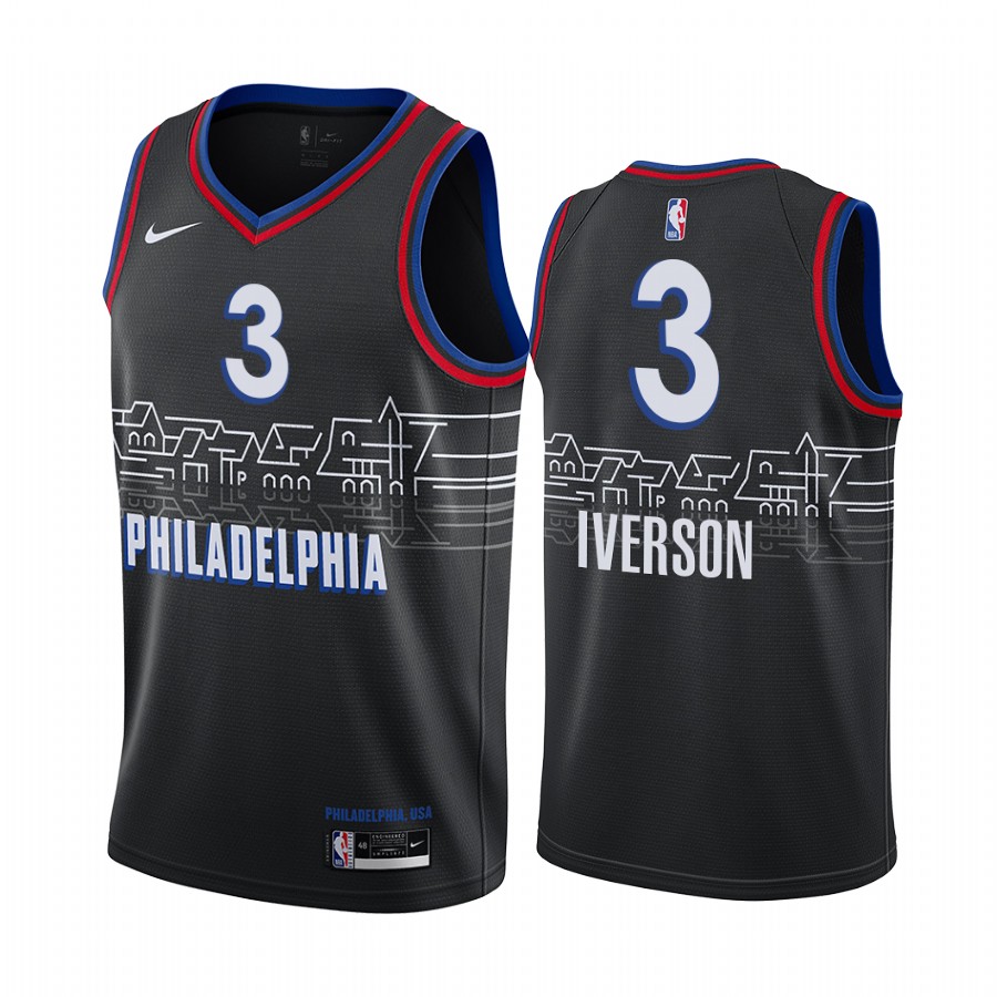 Philadelphia 76ers Allen Iverson 2020-21 Basketball Jersey City Edition Black Boathouse Row