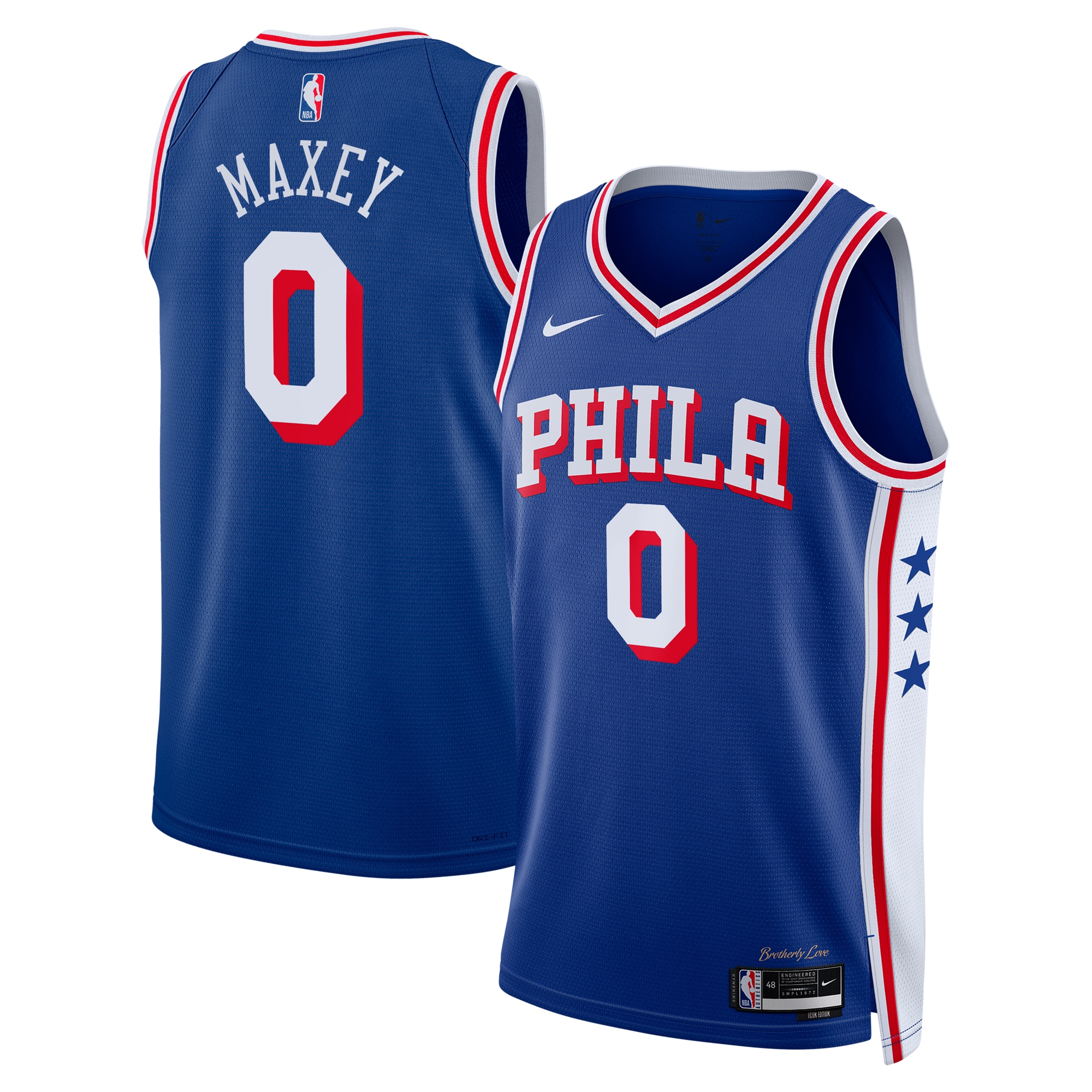 Philadelphia 76ers Icon Edition Swingman Basketball Jersey - Navy - Tyrese Maxey - Youth - JS907 