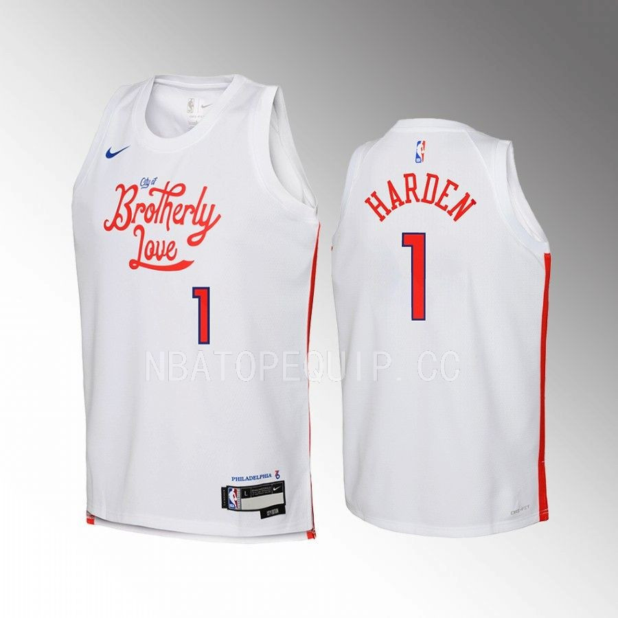 Philadelphia 76ers James Harden 1 City Edition White Youth Basketball Jersey Swingman - JS809 