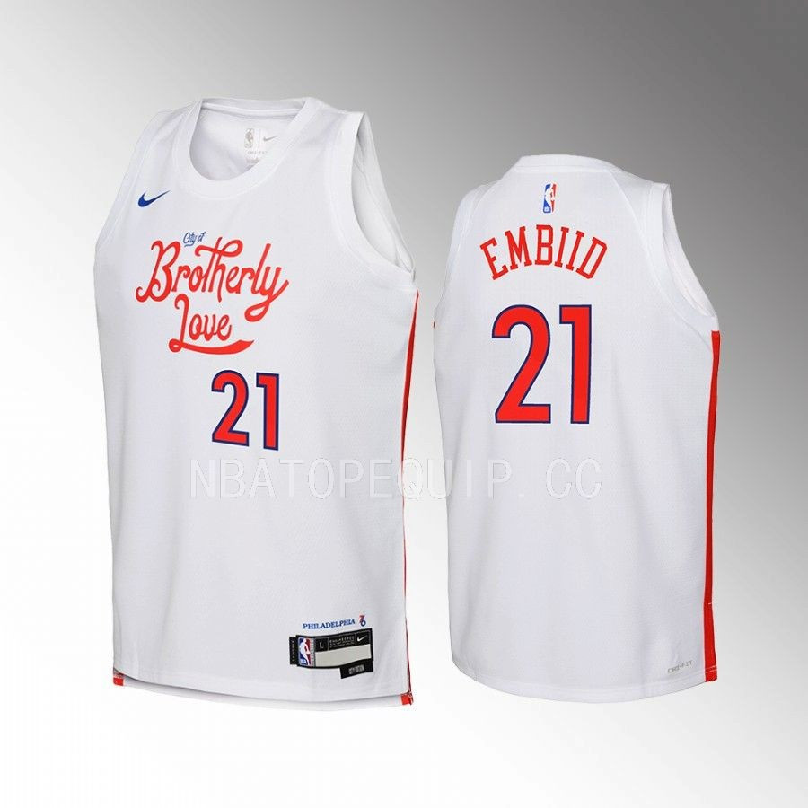 Philadelphia 76ers Joel Embiid 21 City Edition White Youth Basketball Jersey Swingman - JS301 