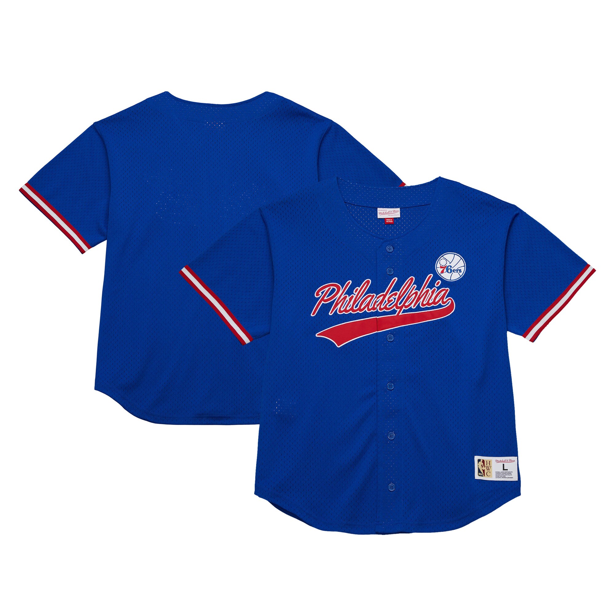 Philadelphia 76ers Mitchell & Ness Hardwood Classics On The Clock Mesh Fashion Baseball Basketball Jersey - Royal