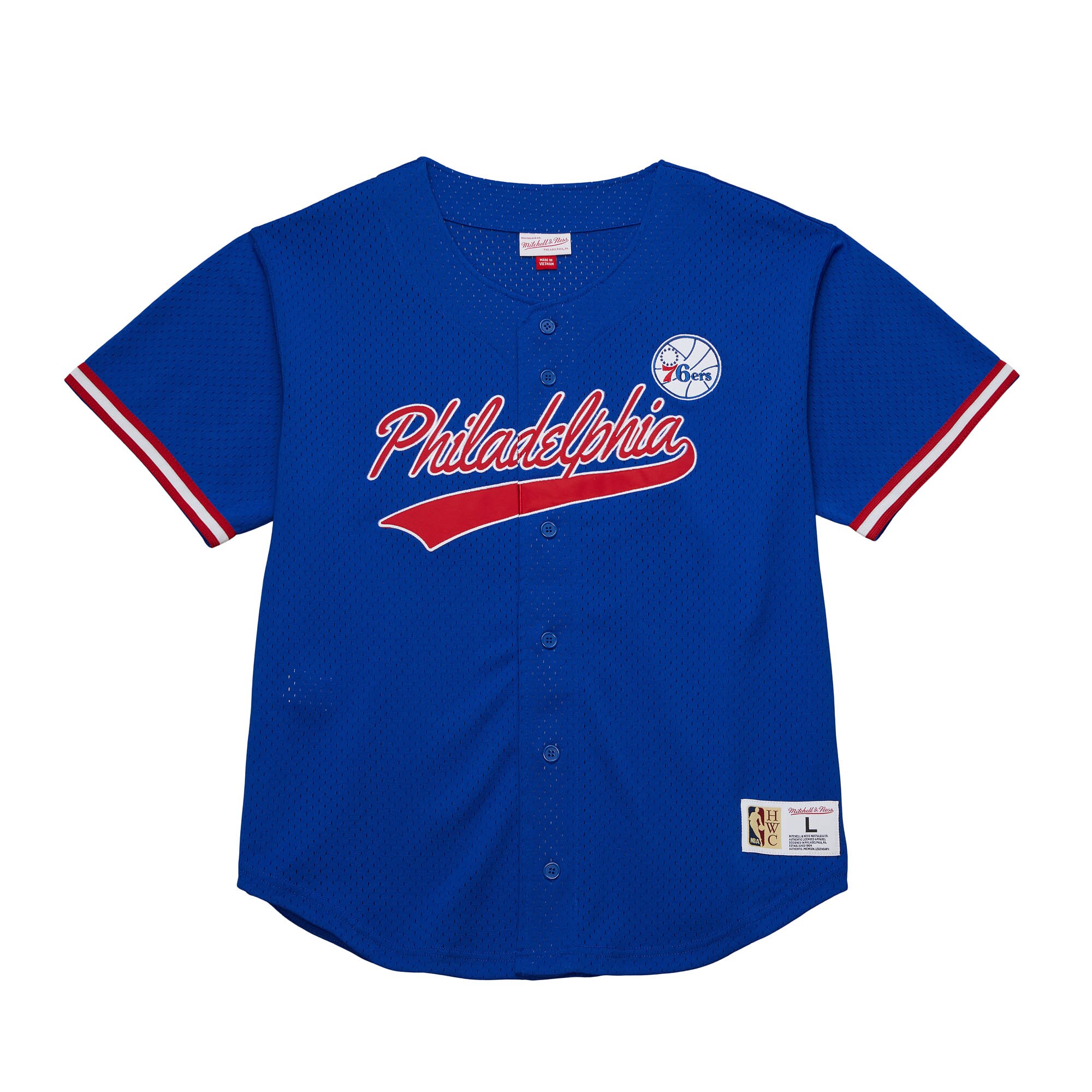 Alternative view of Philadelphia 76ers Mitchell & Ness Hardwood Classics On The Clock Mesh Fashion Baseball Basketball Jersey - Royal