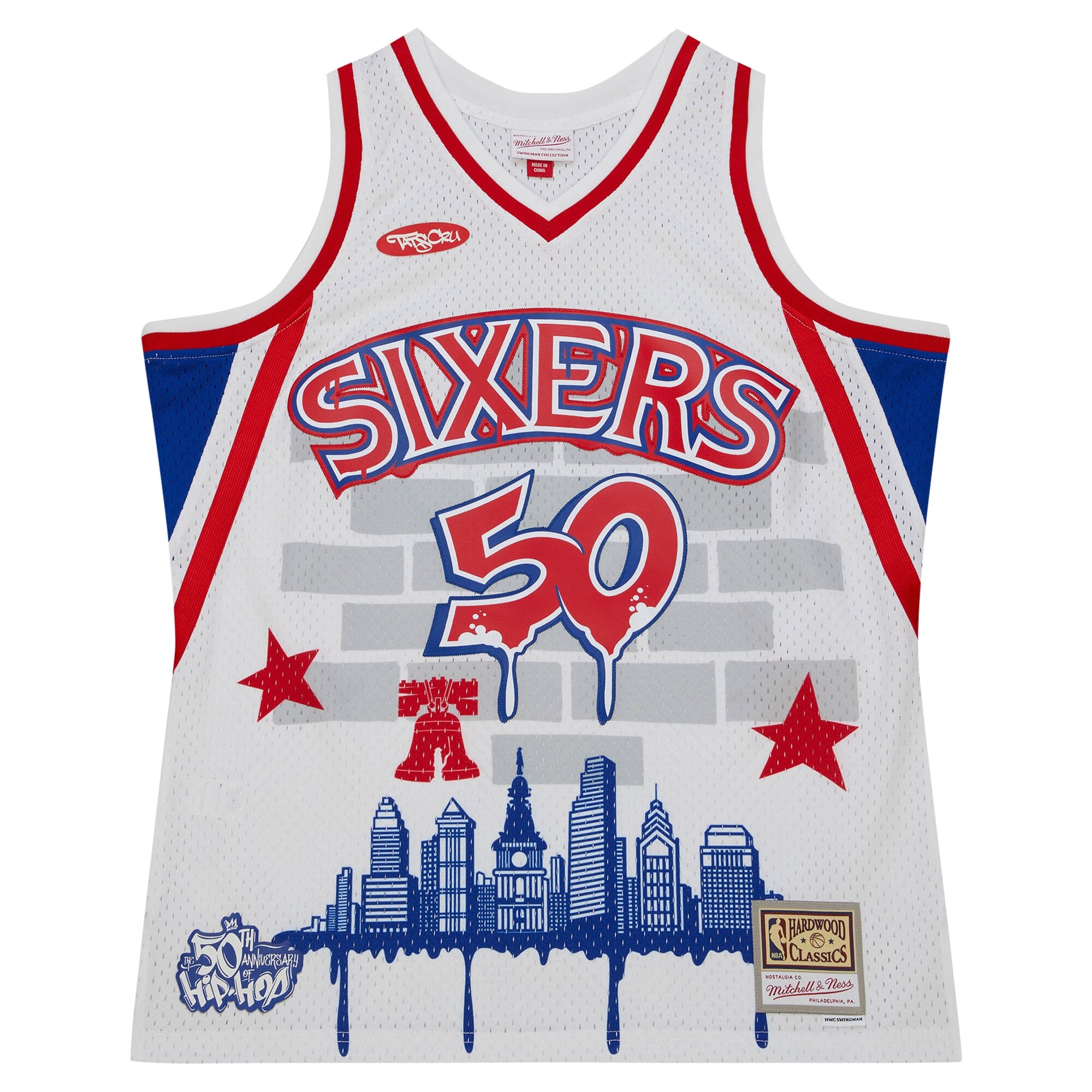 Alternative view of Philadelphia 76ers Mitchell & Ness X Tats Cru Hardwood Classics Fashion Basketball Jersey - White