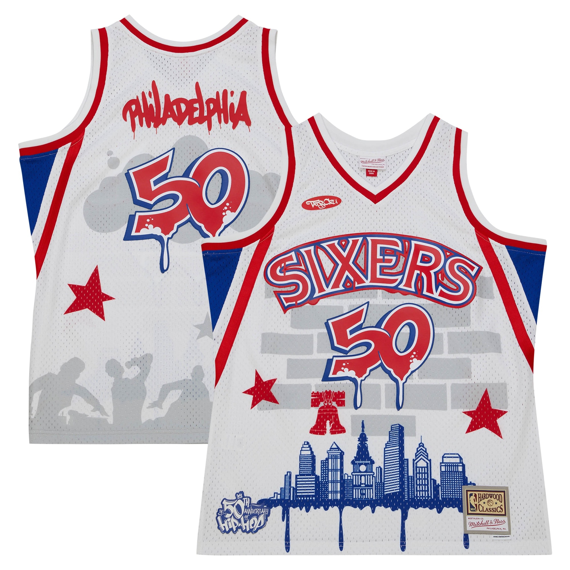 Philadelphia 76ers Mitchell & Ness X Tats Cru Hardwood Classics Fashion Basketball Jersey - White