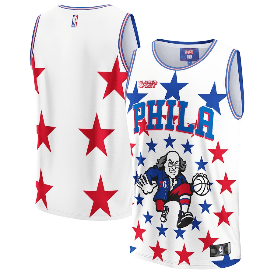 Philadelphia 76ers NBA & KidSuper Studios Unisex Hometown Basketball Jersey - White - JS955 