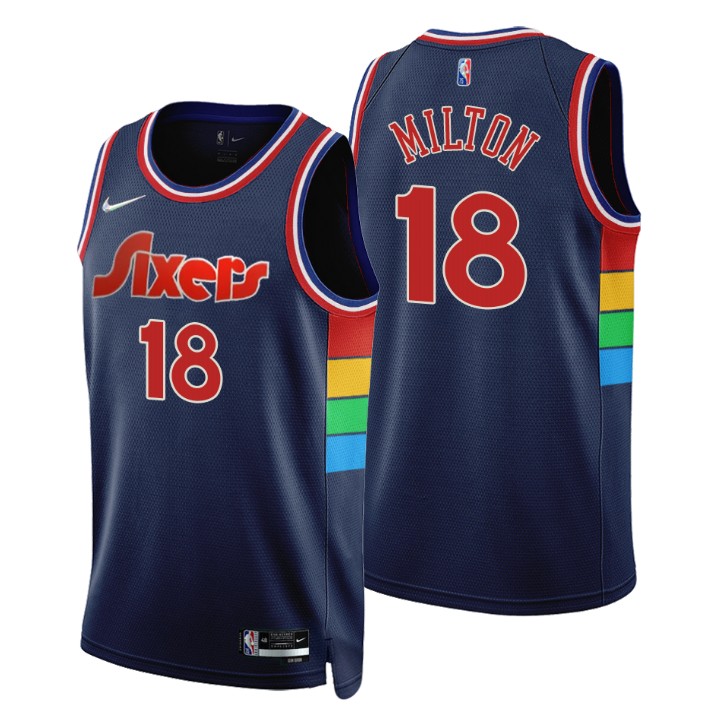 Philadelphia 76ers Shake Milton #18 75th Anniversary Diamond Navy Swingman Basketball Jersey Icon