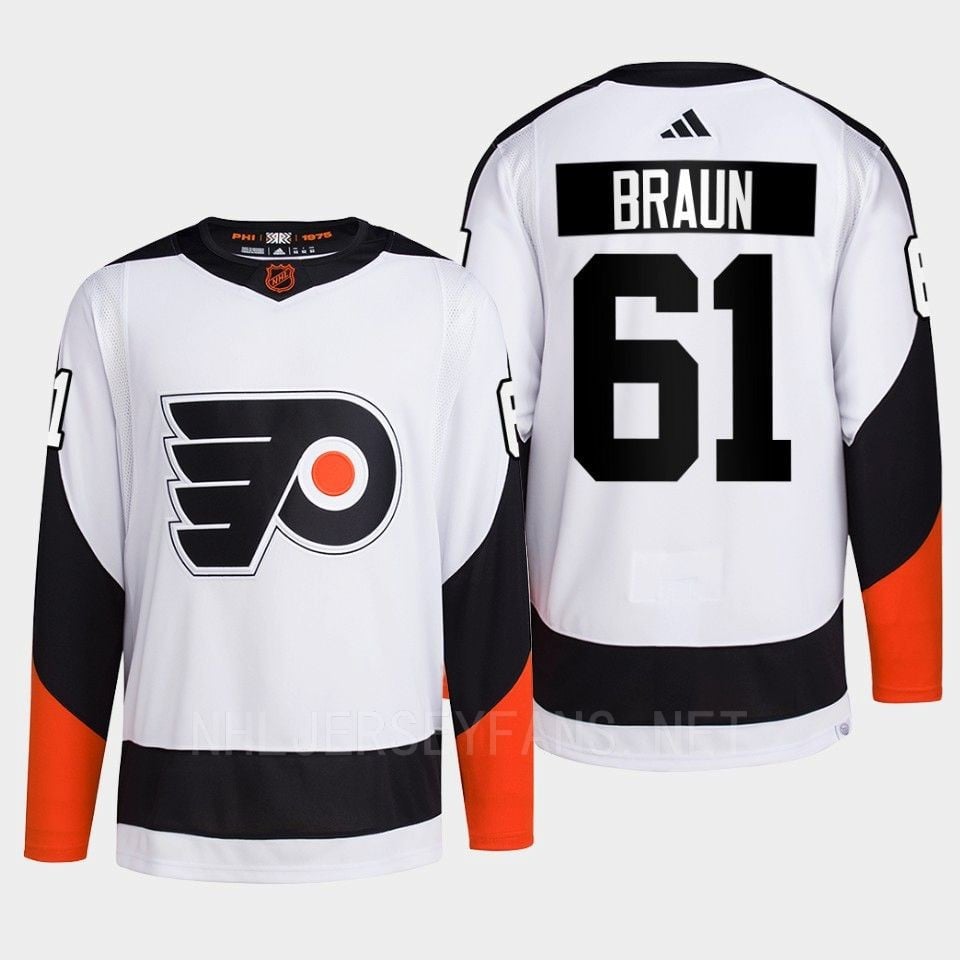 Philadelphia Flyers 2022 Reverse Retro 2.0 Justin Braun 61 White Primegreen Hockey Jersey Men's - JS330 