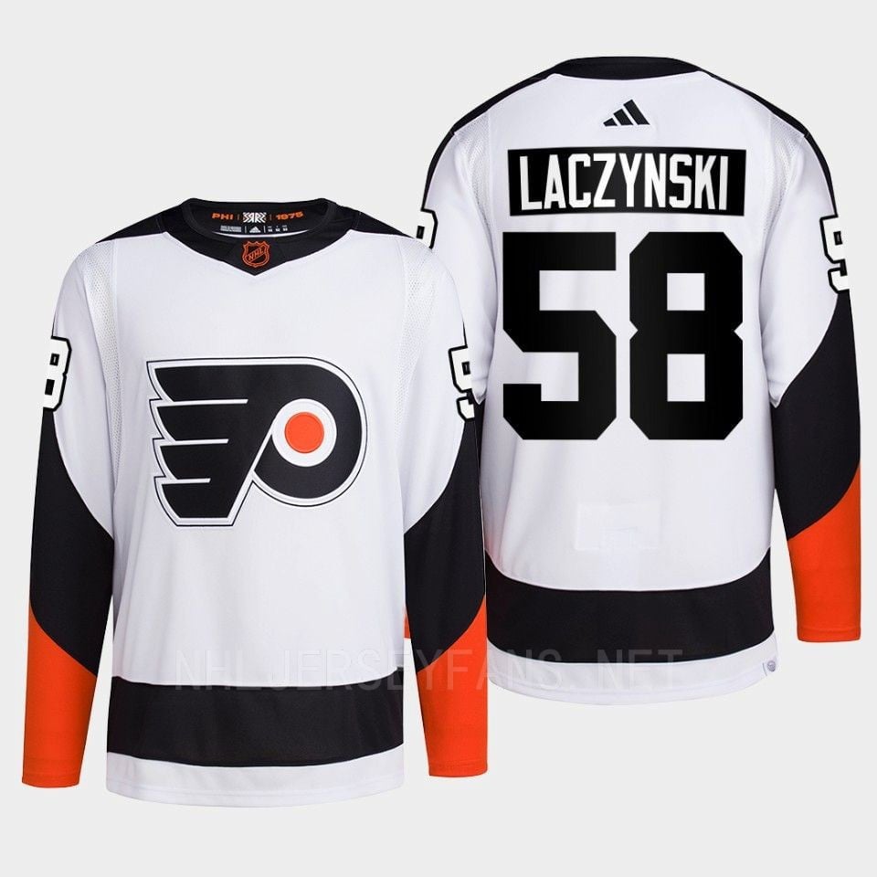 Philadelphia Flyers 2022 Reverse Retro 2.0 Tanner Laczynski 58 White Primegreen Hockey Jersey Men's - JS352 