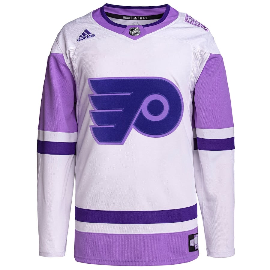 Alternative view of Philadelphia Flyers Hockey Fights Cancer Primegreen Custom Men Hockey Jersey - White/Purple - JS414 
