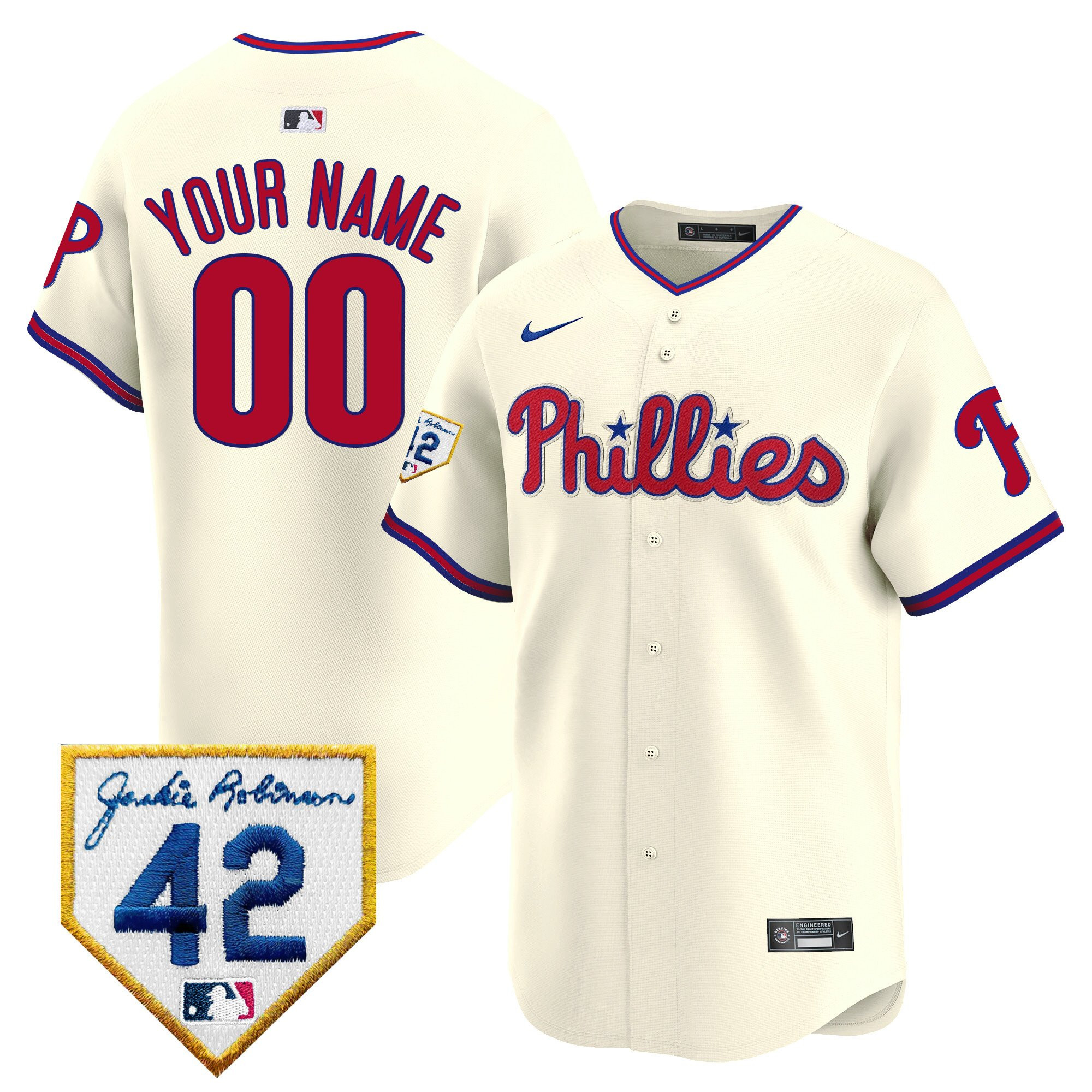 Philadelphia Phillies 2024 Jackie Robinson Patch Custom Men Baseball Jersey - Cream 
