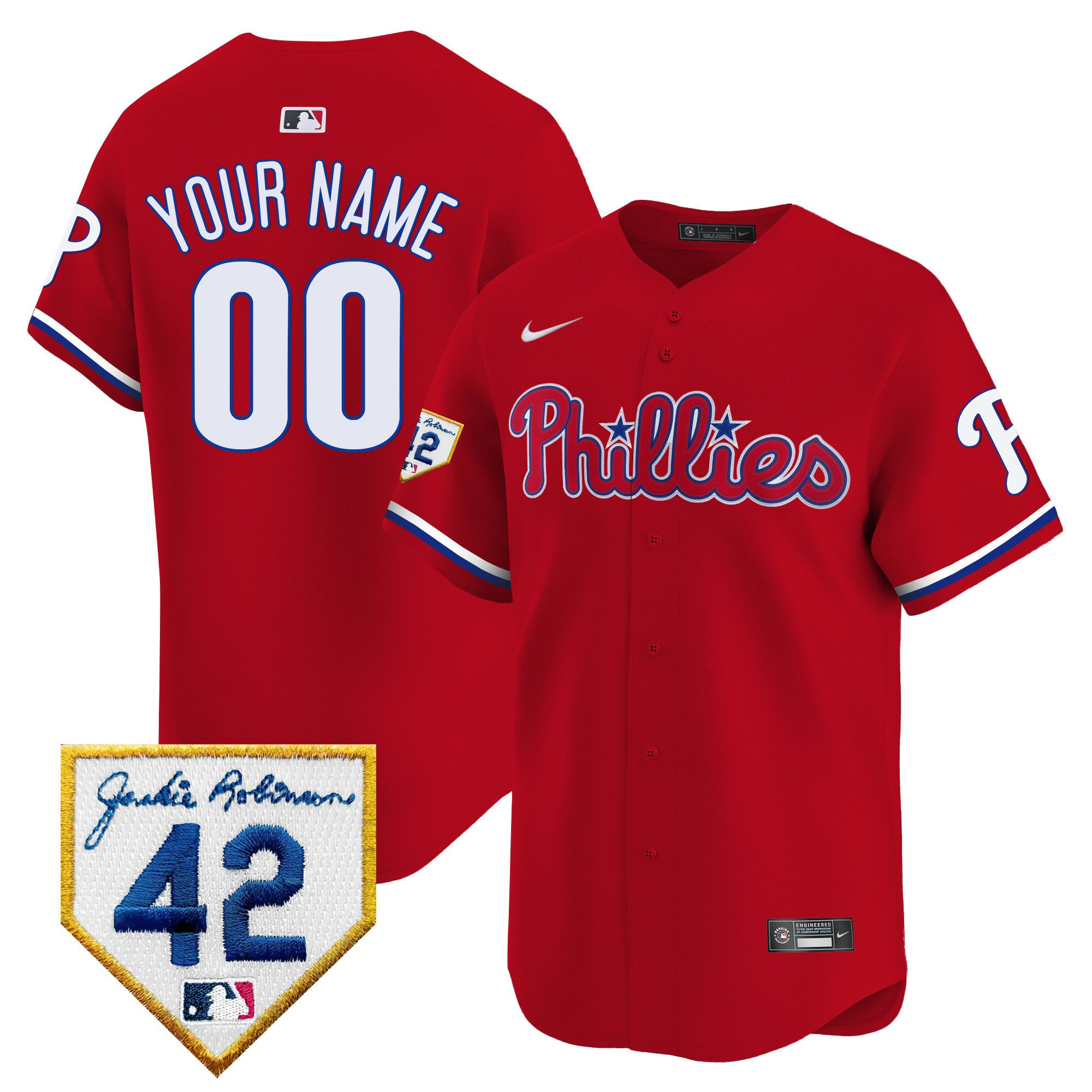 Philadelphia Phillies 2024 Jackie Robinson Patch Custom Men Baseball Jersey - Red 