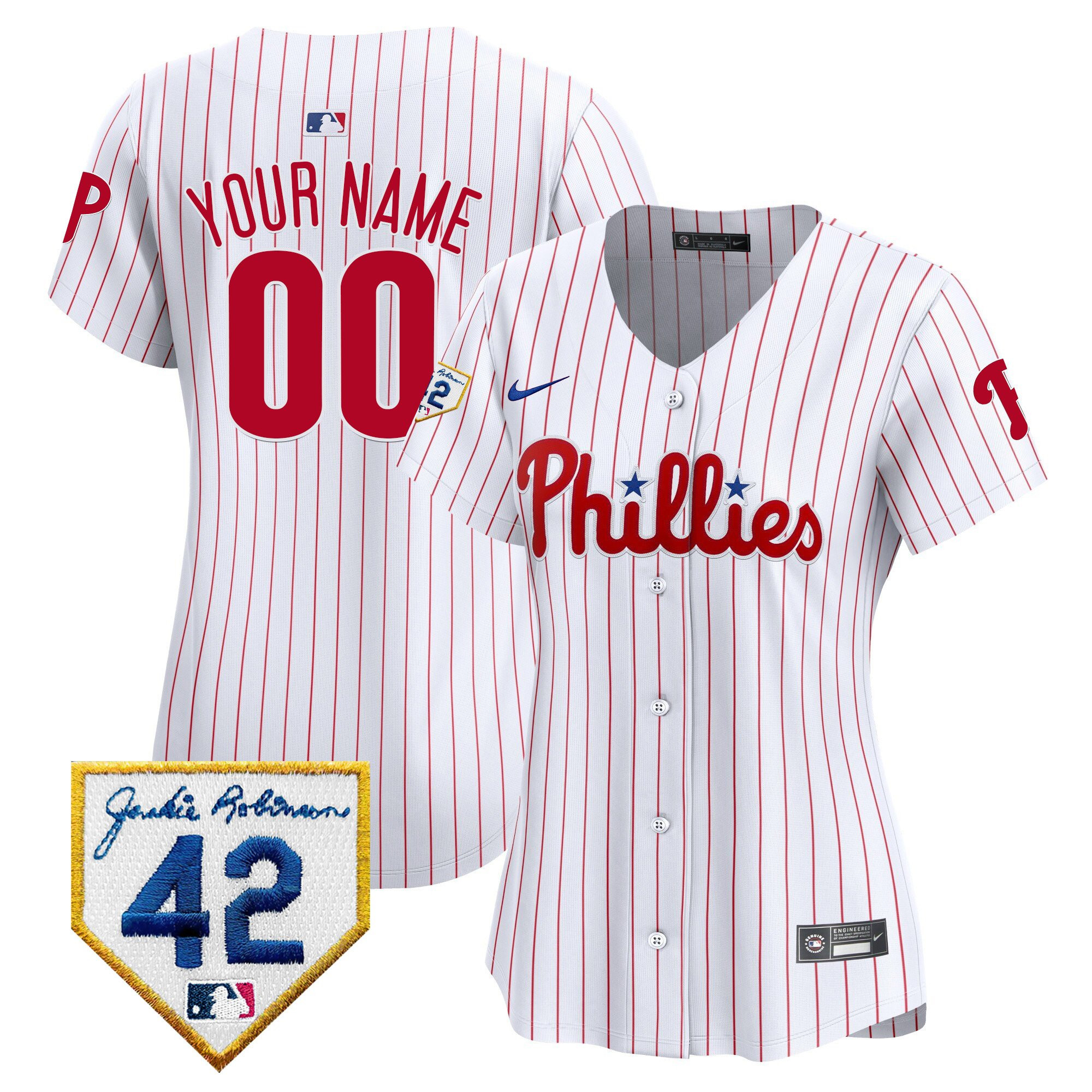 Philadelphia Phillies 2024 Jackie Robinson Patch Custom Women Baseball Jersey - White 