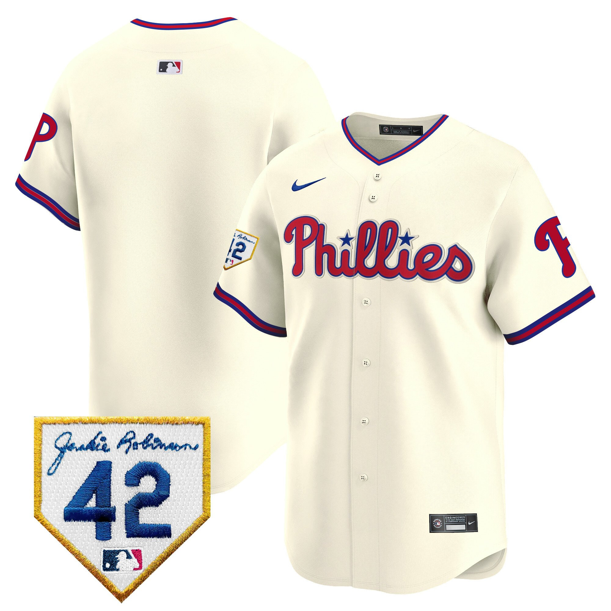 Philadelphia Phillies 2024 Jackie Robinson Patch Men Baseball Jersey - Cream 