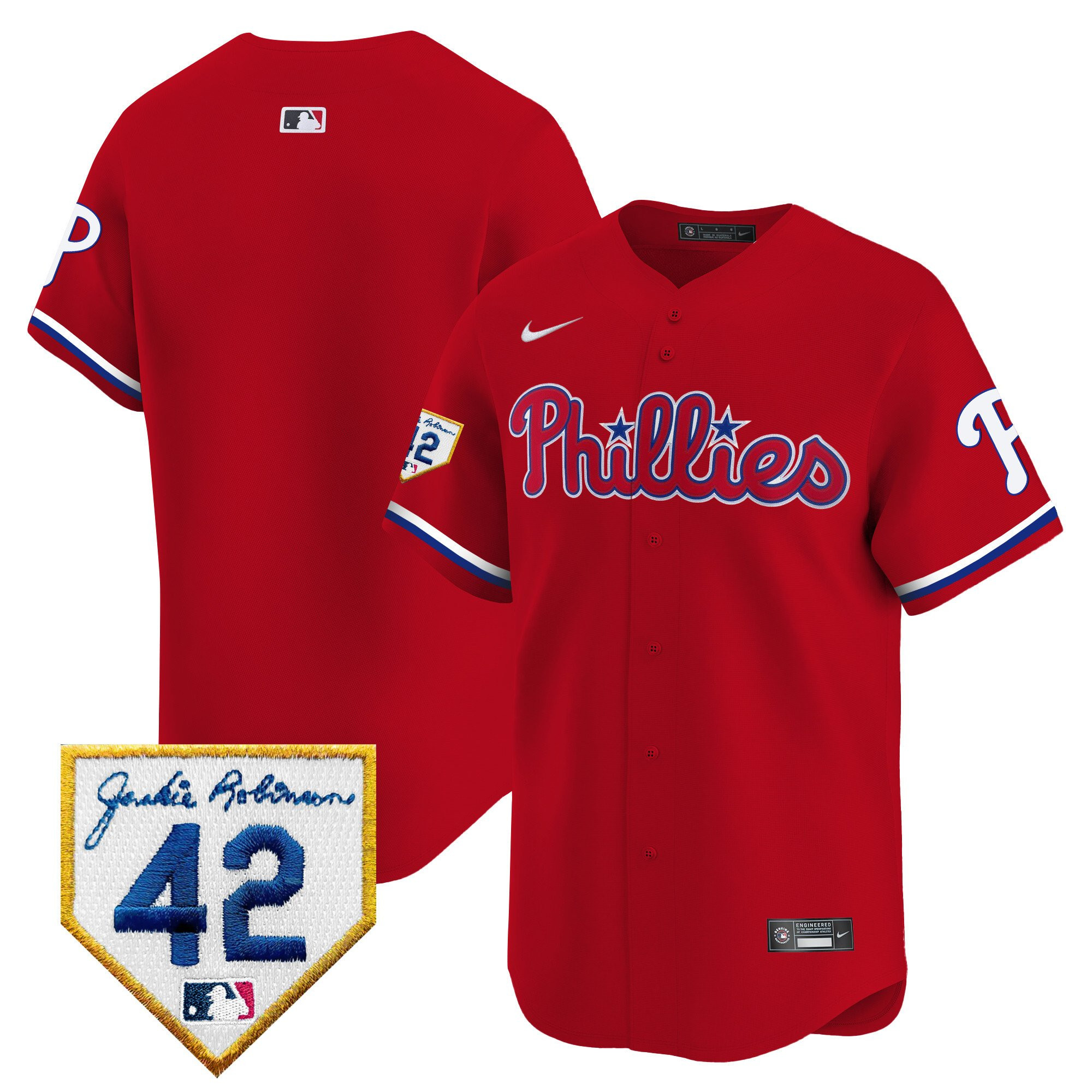 Philadelphia Phillies 2024 Jackie Robinson Patch Men Baseball Jersey - Red 