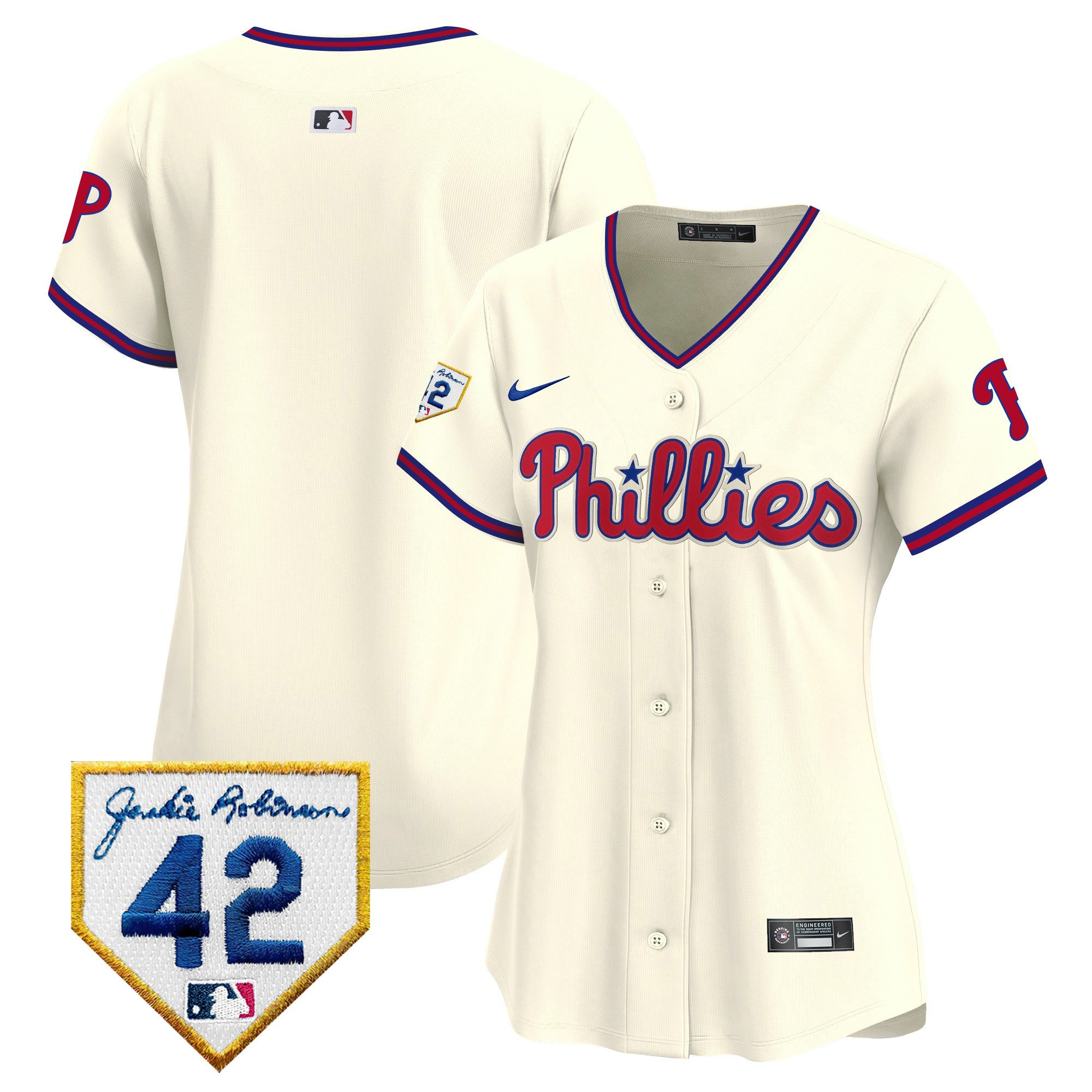 Philadelphia Phillies 2024 Jackie Robinson Patch Women Baseball Jersey - Cream 