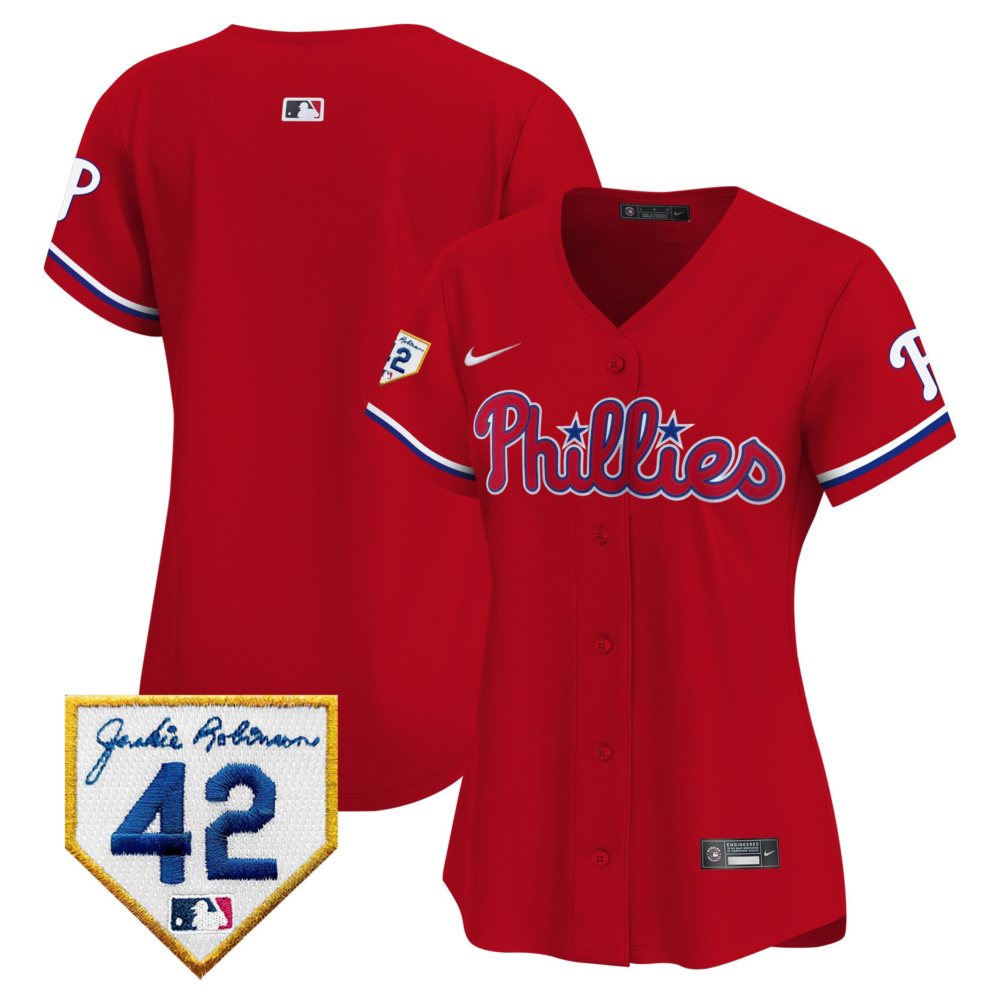 Philadelphia Phillies 2024 Jackie Robinson Patch Women Baseball Jersey - Red 