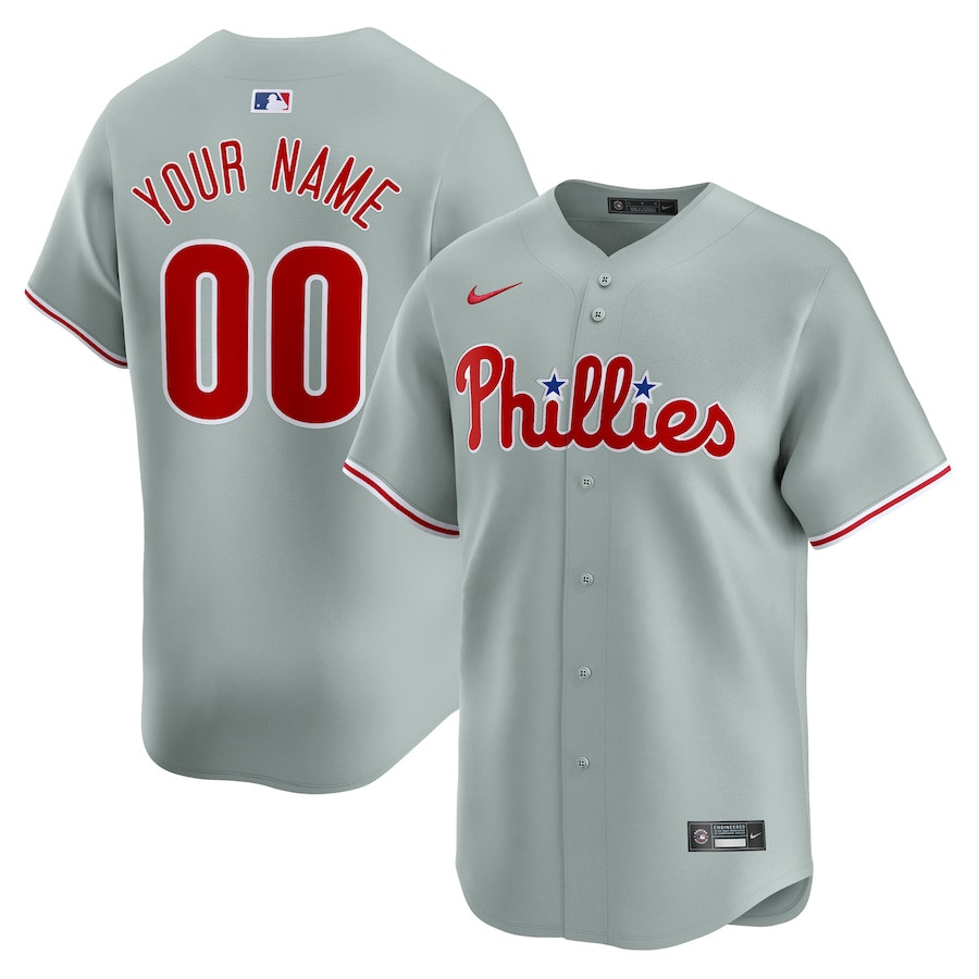 Philadelphia Phillies Away Limited Custom Men Baseball Jersey - Gray 